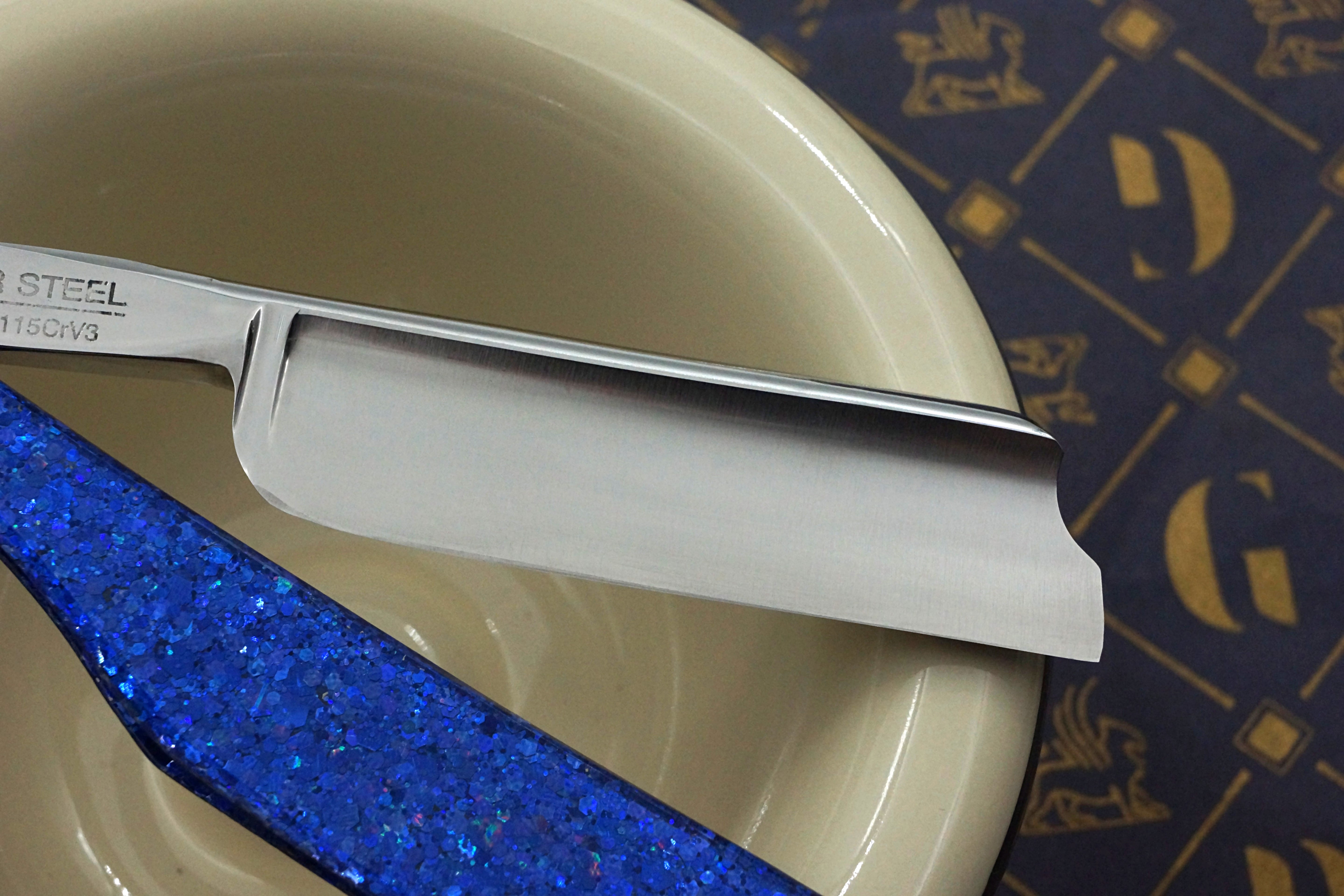 Griffith 13/16 Silver Steel Full Hollow Etched Blade - Leviathan Sparkle Acrylic Scales Artisan Straight Razor - Shave Ready
