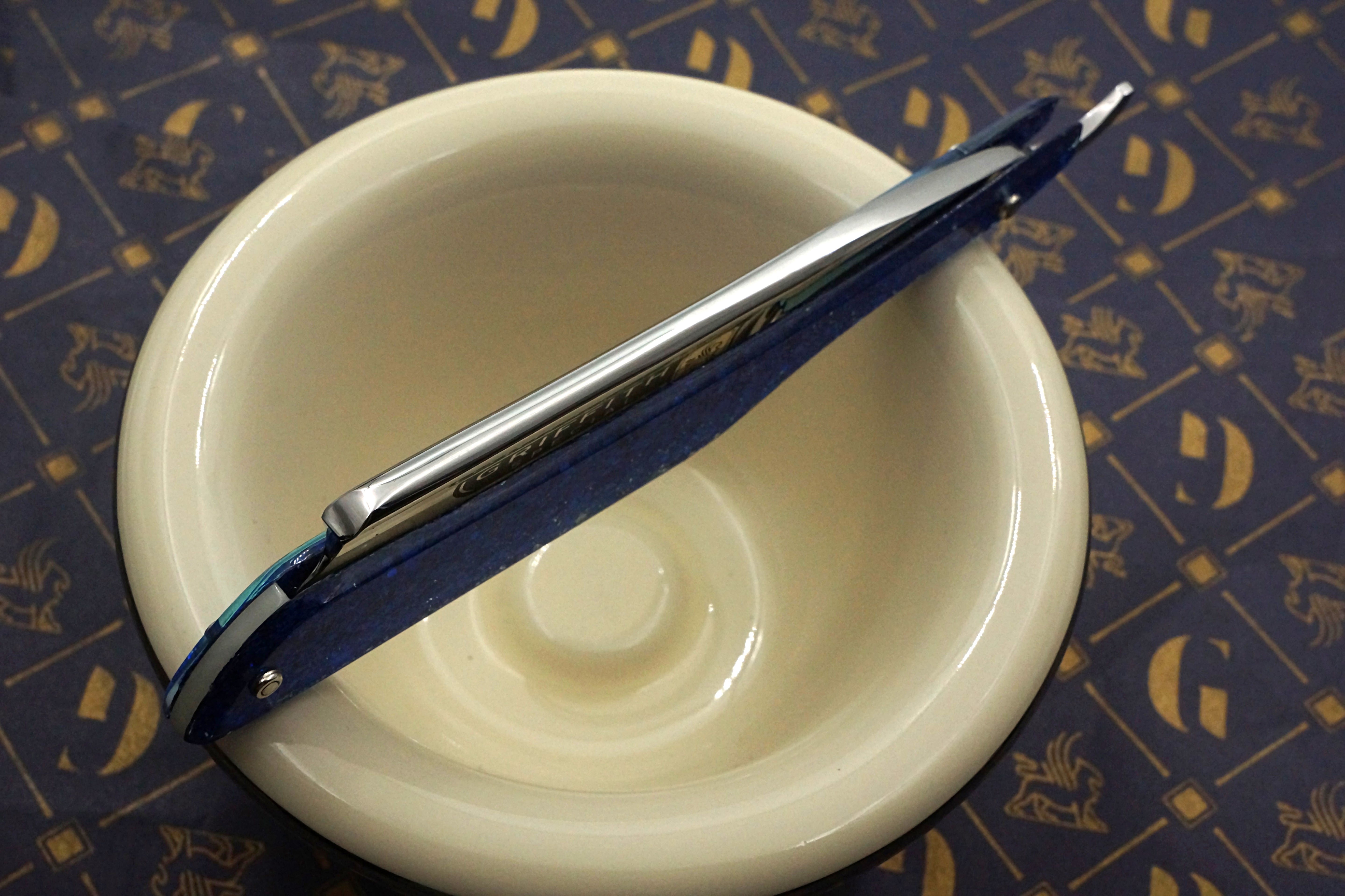 Griffith 13/16 Silver Steel Full Hollow Etched Blade - Leviathan Sparkle Acrylic Scales Artisan Straight Razor - Shave Ready