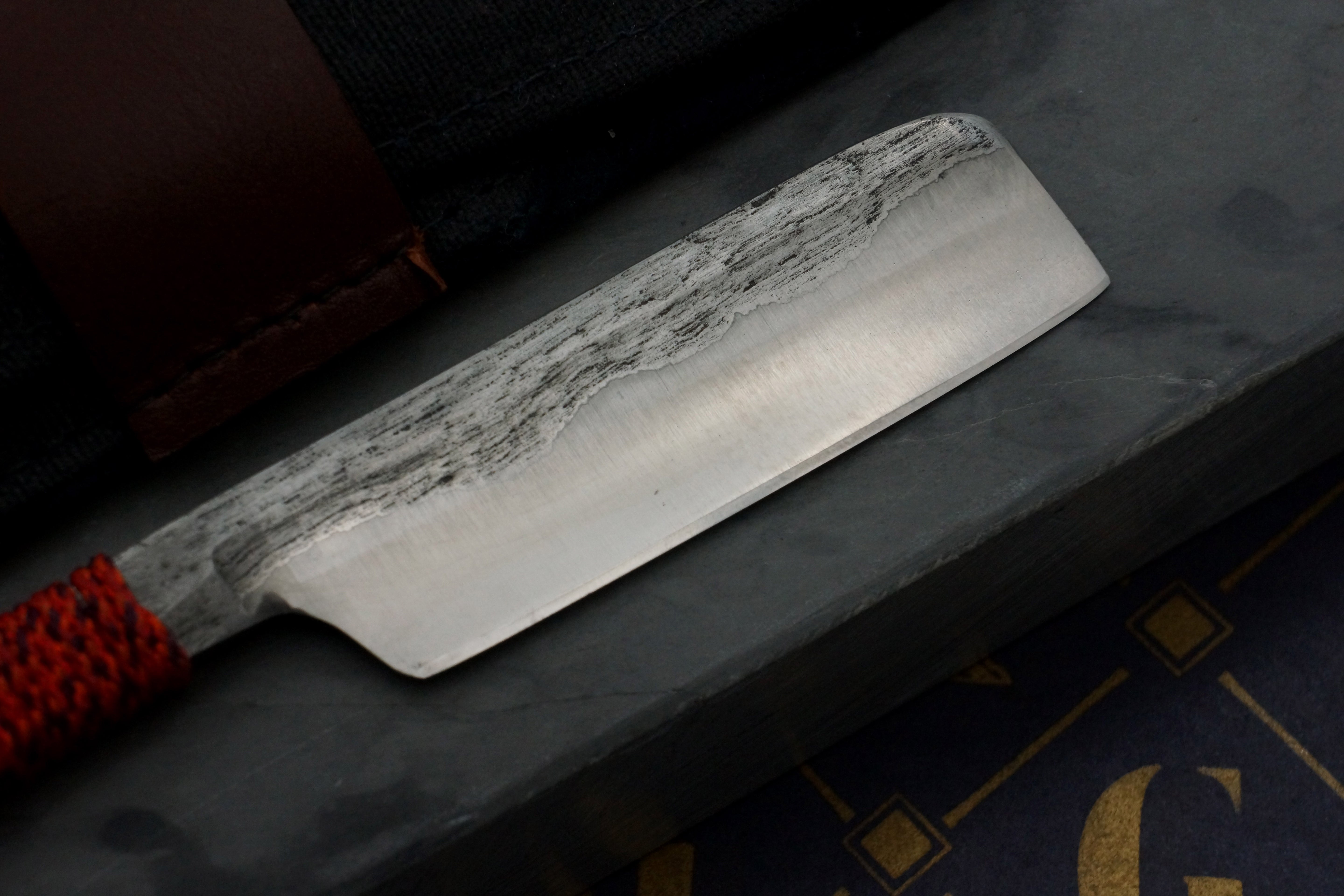 Griffith 17mm Antique Wrought Iron & Steel San Mai Kamisori with Silk Kumihimo Wrap