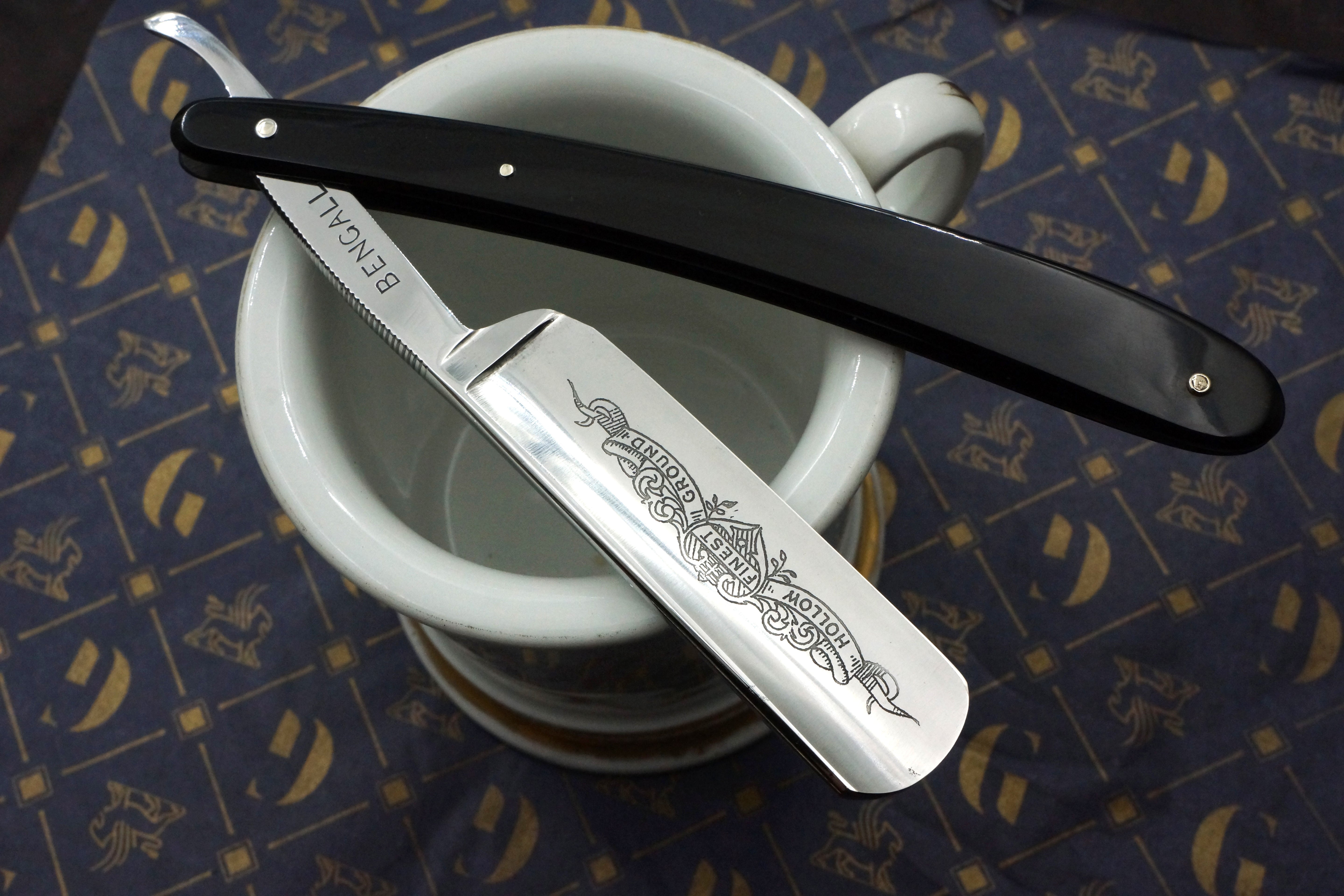T.R. Cadman & Sons "Bengall" Etched Full Hollow - 13/16 Excellent Restored Sheffield Straight Razor - Shave Ready