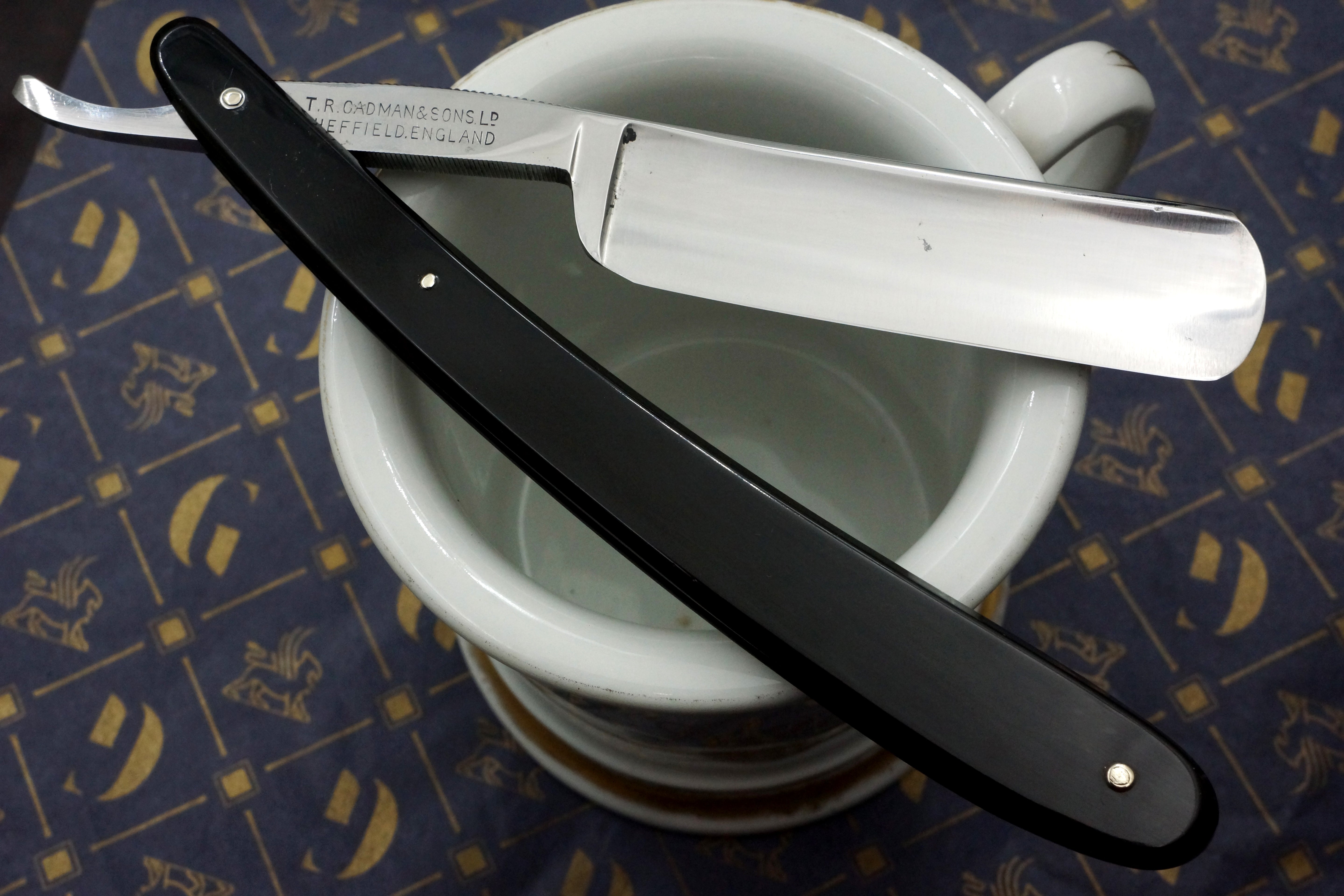 T.R. Cadman & Sons "Bengall" Etched Full Hollow - 13/16 Excellent Restored Sheffield Straight Razor - Shave Ready