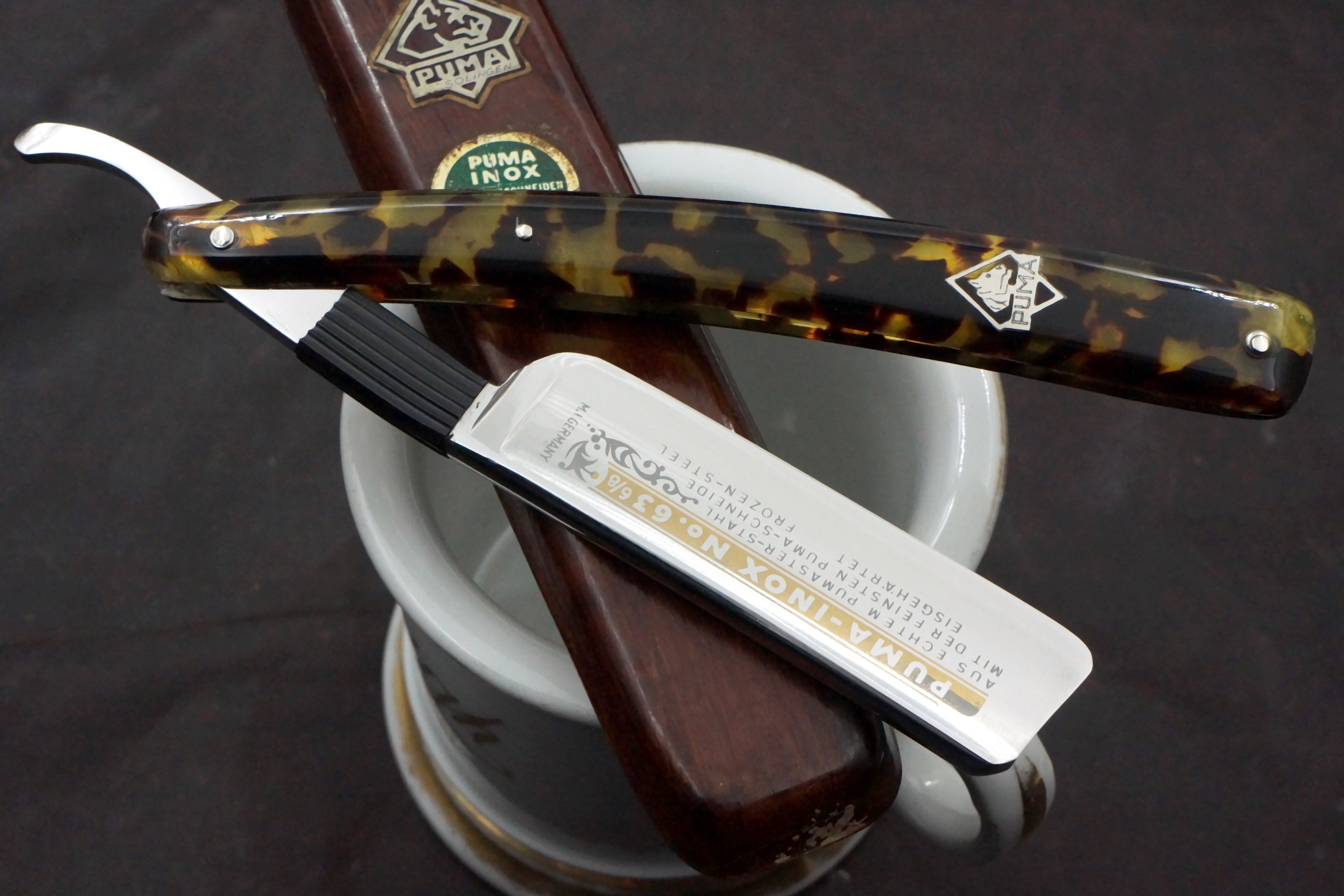Puma INOX No. 63 6/8 Full Hollow Gorgeous Etch - Rare Near Pristine Vintage Solingen Straight Razor - Shave Ready