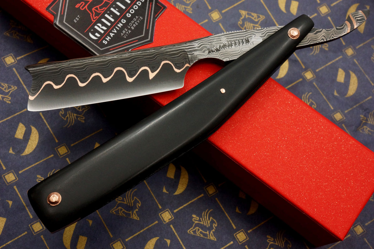 Griffith 15/16 Copper & Damascus San Mai Quarter Hollow - Paper Micarta Scales Artisan Straight Razor
