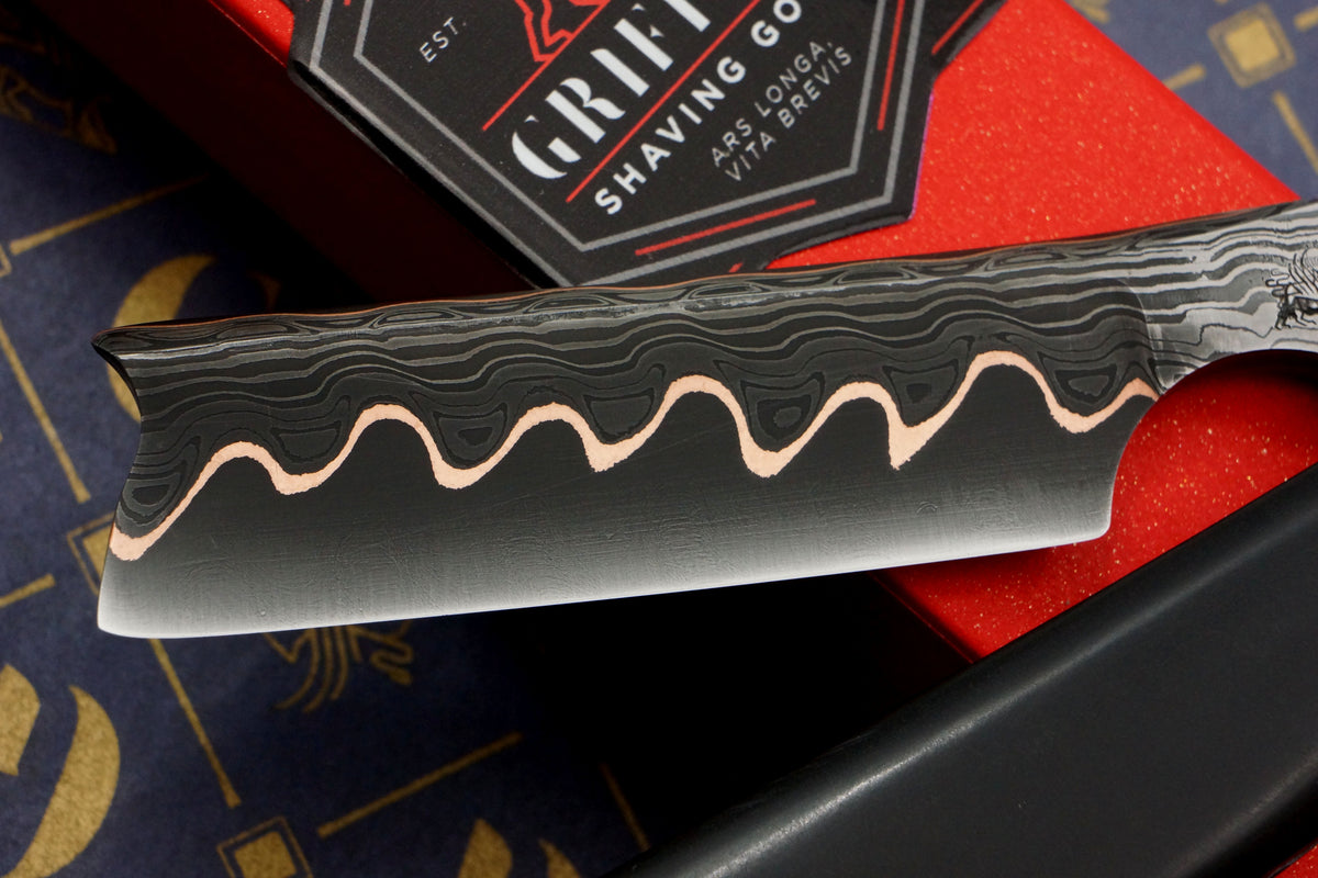 Griffith 15/16 Copper & Damascus San Mai Quarter Hollow - Paper Micarta Scales Artisan Straight Razor