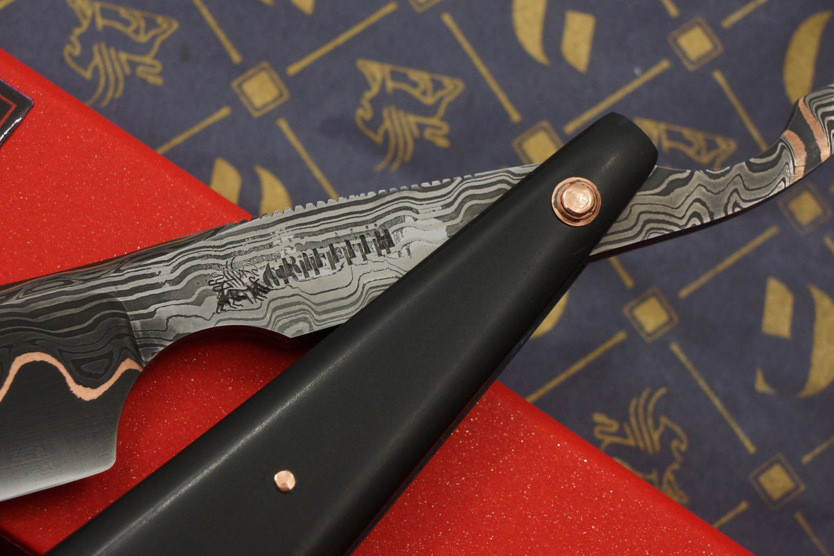 Griffith 15/16 Copper & Damascus San Mai Quarter Hollow - Paper Micarta Scales Artisan Straight Razor