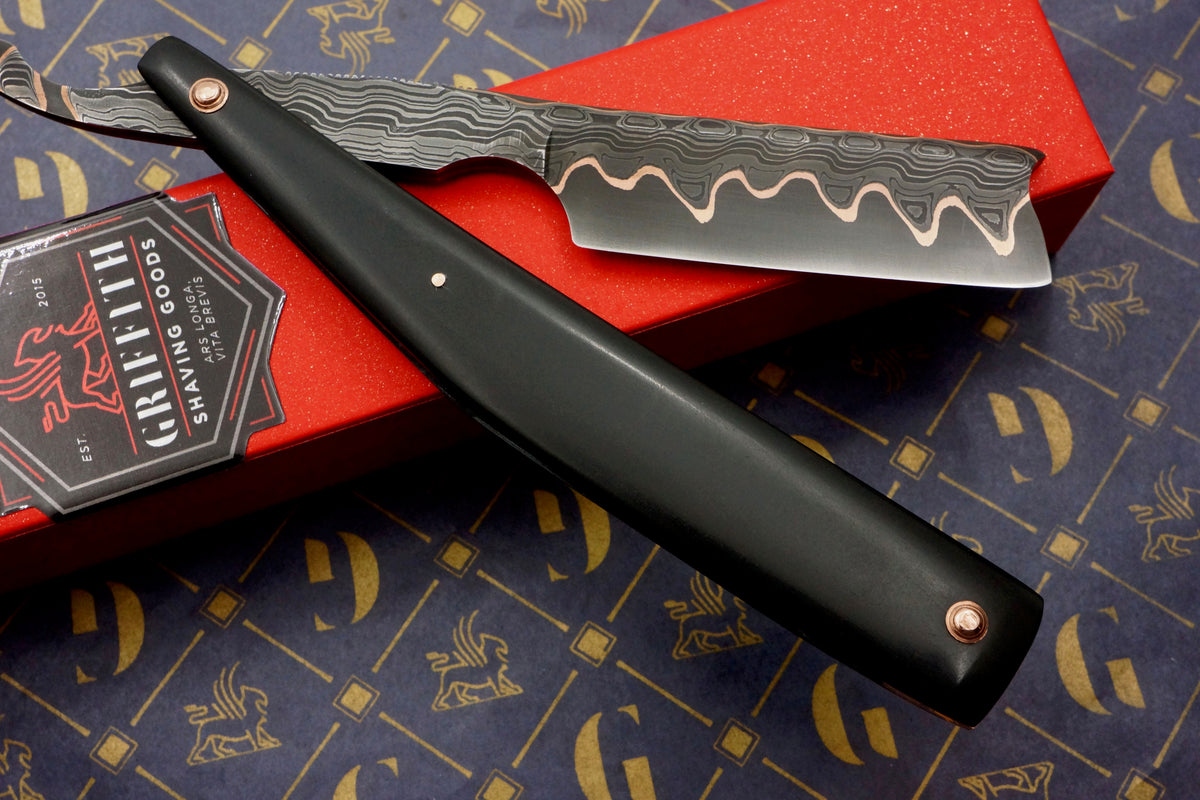 Griffith 15/16 Copper & Damascus San Mai Quarter Hollow - Paper Micarta Scales Artisan Straight Razor