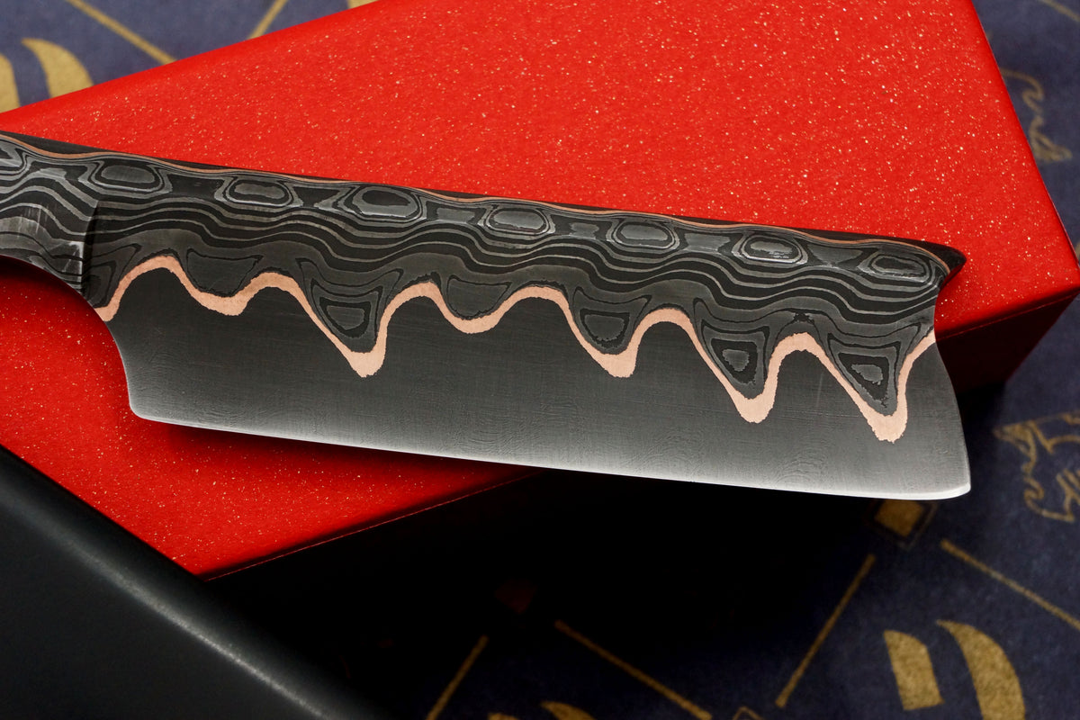 Griffith 15/16 Copper & Damascus San Mai Quarter Hollow - Paper Micarta Scales Artisan Straight Razor