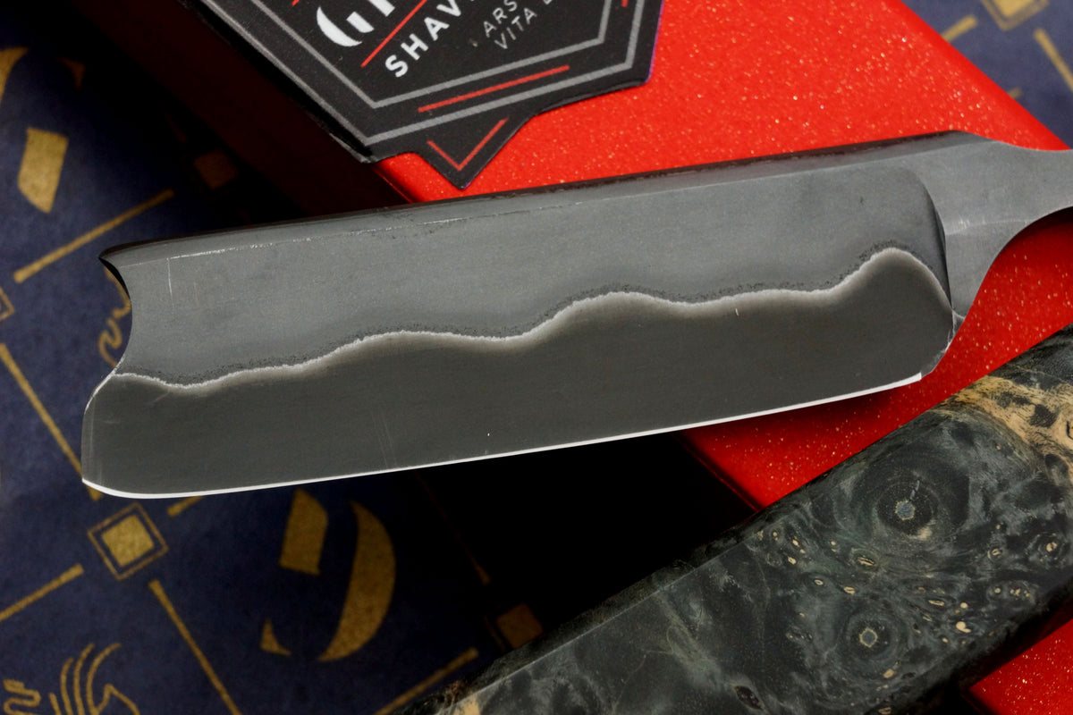 Griffith 7/8 Blue Steel & Stainless San Mai Quarter Hollow - Burl Scales Artisan Straight Razor