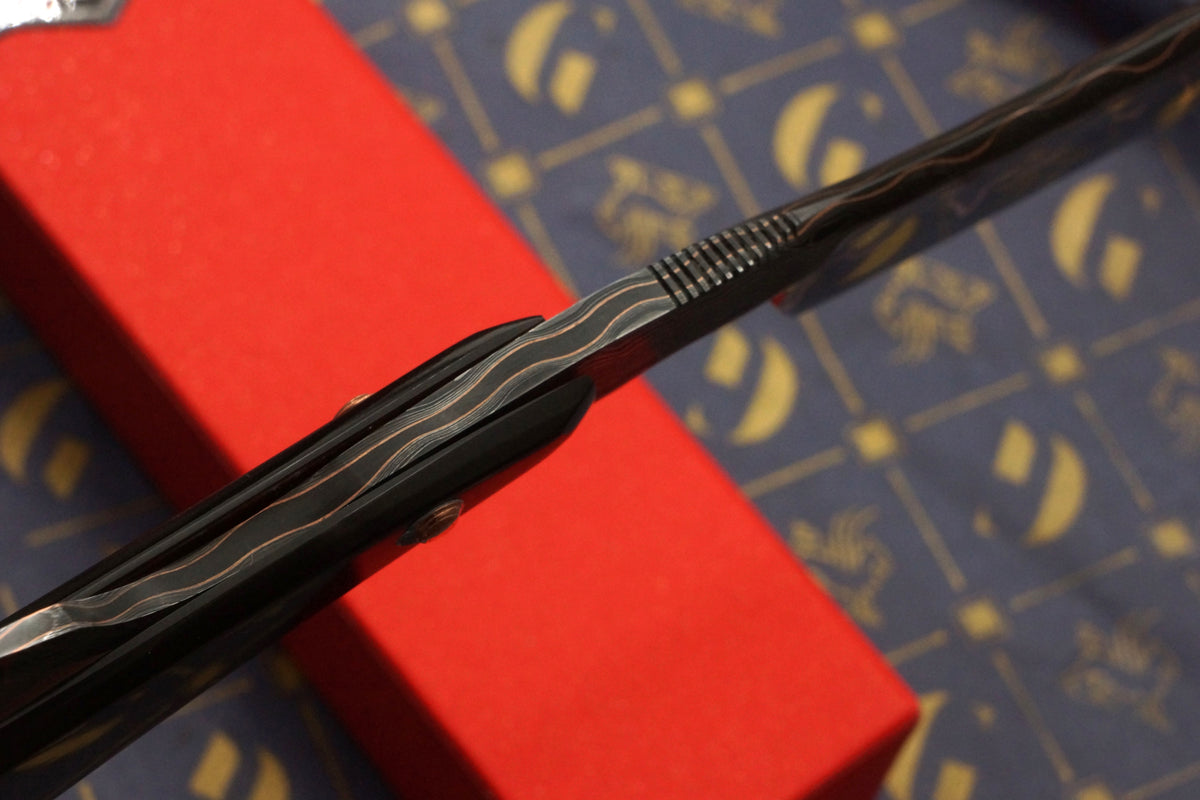 Griffith 8/8 Copper & Damascus San Mai Quarter Hollow - Horn Scales Artisan Straight Razor