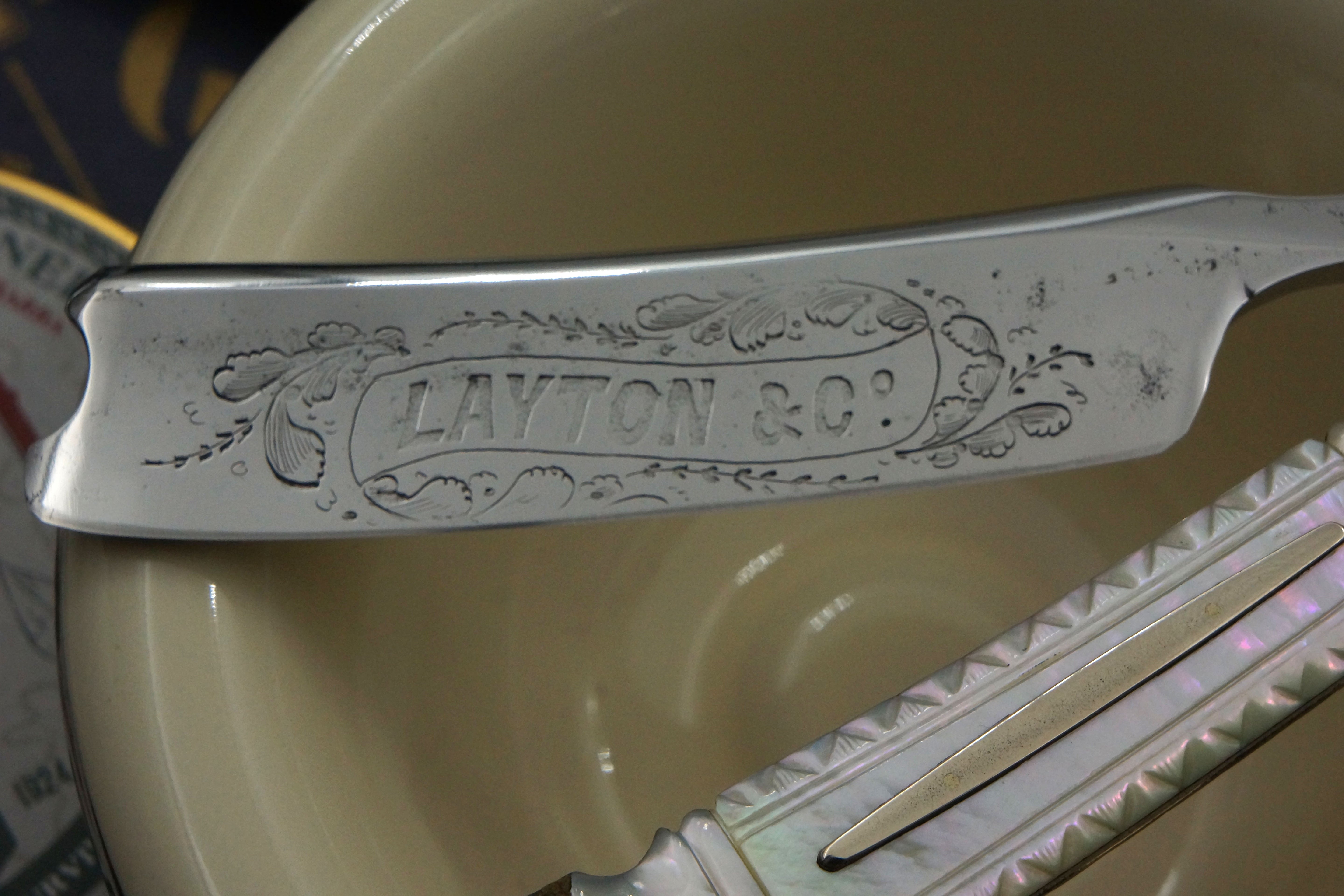 Joseph Elliot "Layton & Co." 13/16 - Deep Etch Fully Restored Mother of Pearl Scaled Sheffield Straight Razor - Shave Ready