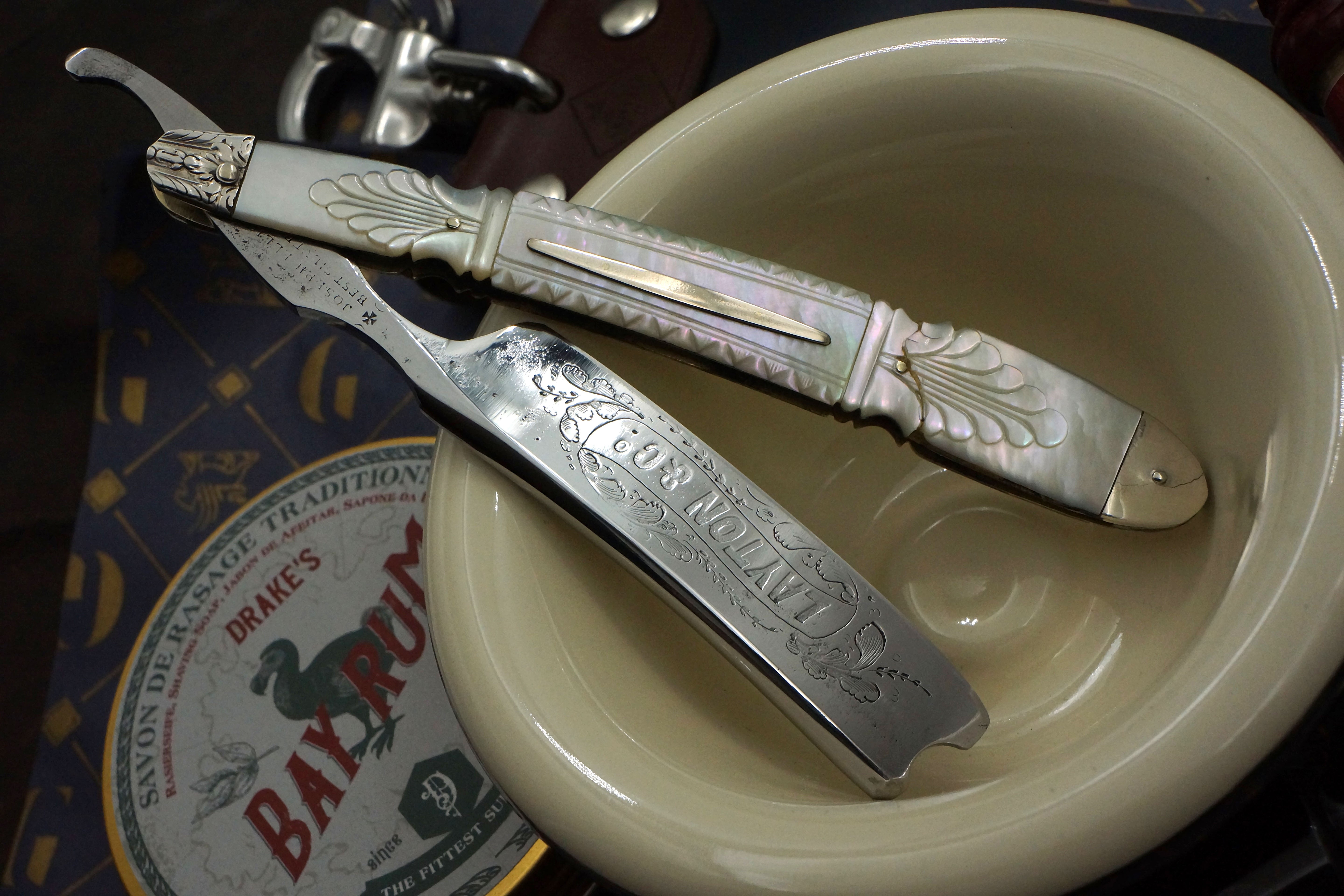 Joseph Elliot "Layton & Co." 13/16 - Deep Etch Fully Restored Mother of Pearl Scaled Sheffield Straight Razor - Shave Ready