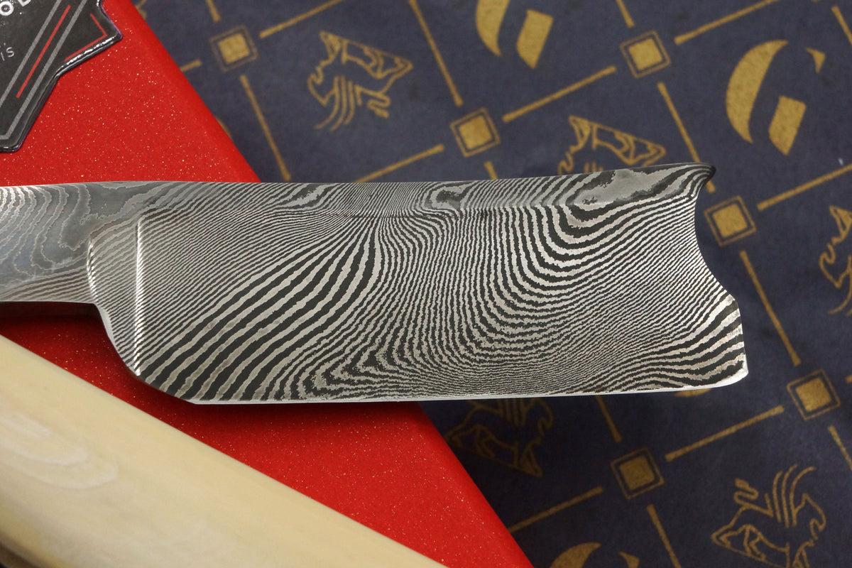 Griffith 19/16 Damascus Quarter Hollow - Mammoth Ivory Scales Artisan Straight Razor