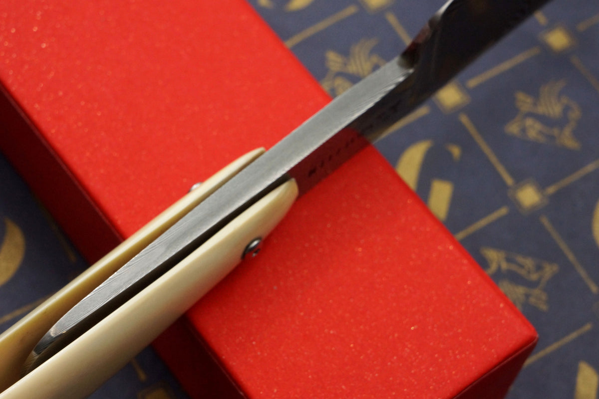 Griffith 19/16 Damascus Quarter Hollow - Mammoth Ivory Scales Artisan Straight Razor