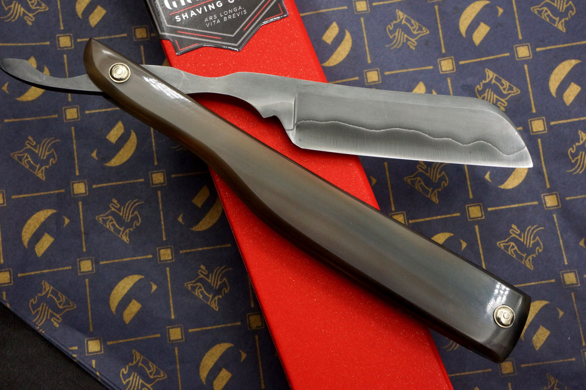 Griffith 7/8 Blue Steel & Stainless San Mai Quarter Hollow - Horn Scales Artisan Straight Razor