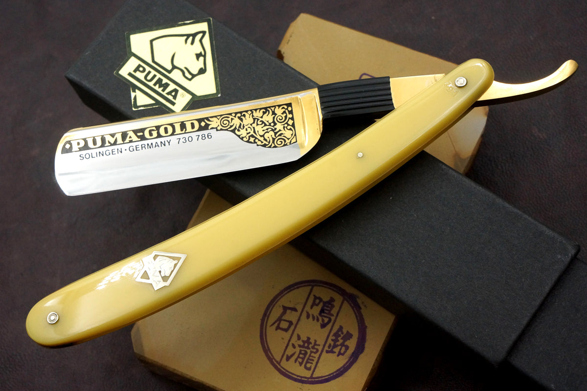 Rasoir droit Solingen Puma Gold 13/16 Full Hollow - Menthe Vintage - Prêt à raser