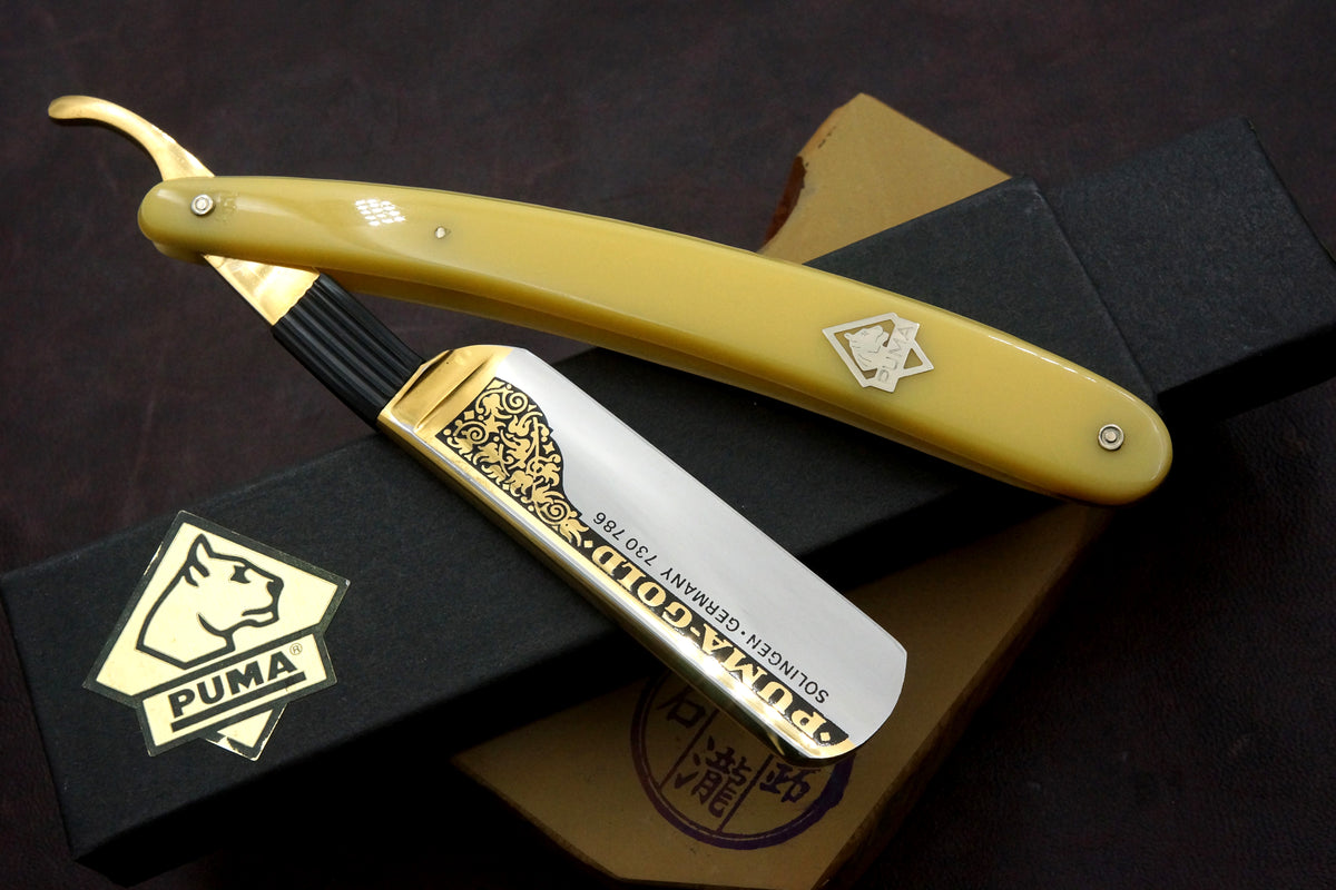 Rasoir droit Solingen Puma Gold 13/16 Full Hollow - Menthe Vintage - Prêt à raser