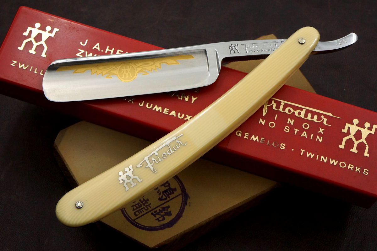 Henckels Friodur 13/16 No. 72 1/2 - Near Pristine Stainless Steel Etched Full Hollow - Solingen Straight Razor - Shave Ready
