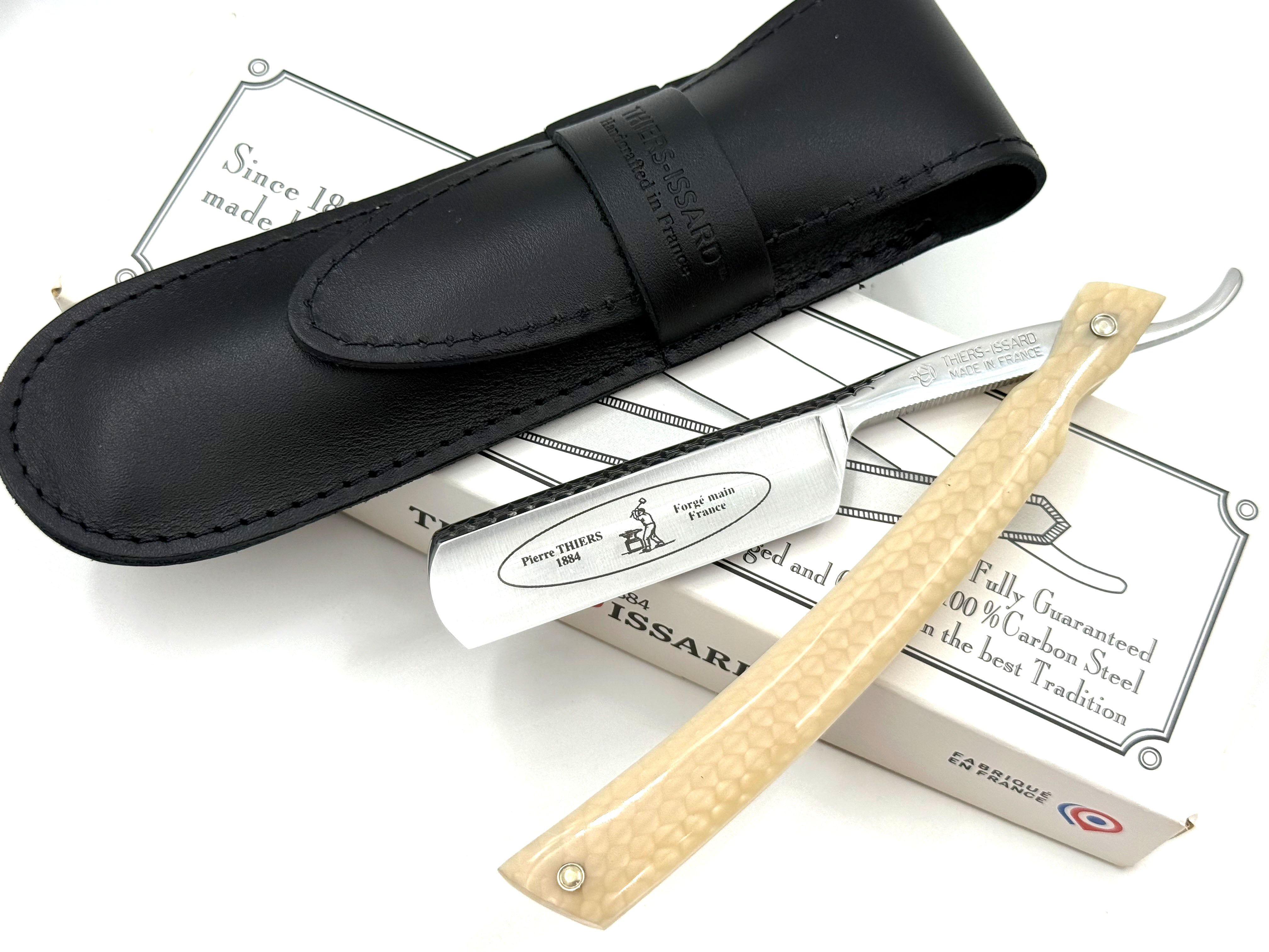 Thiers Issard 6/8 "Smart Razor" Engraved Spine & Etched Blade Juma Scales - Full Hollow Straight Razor