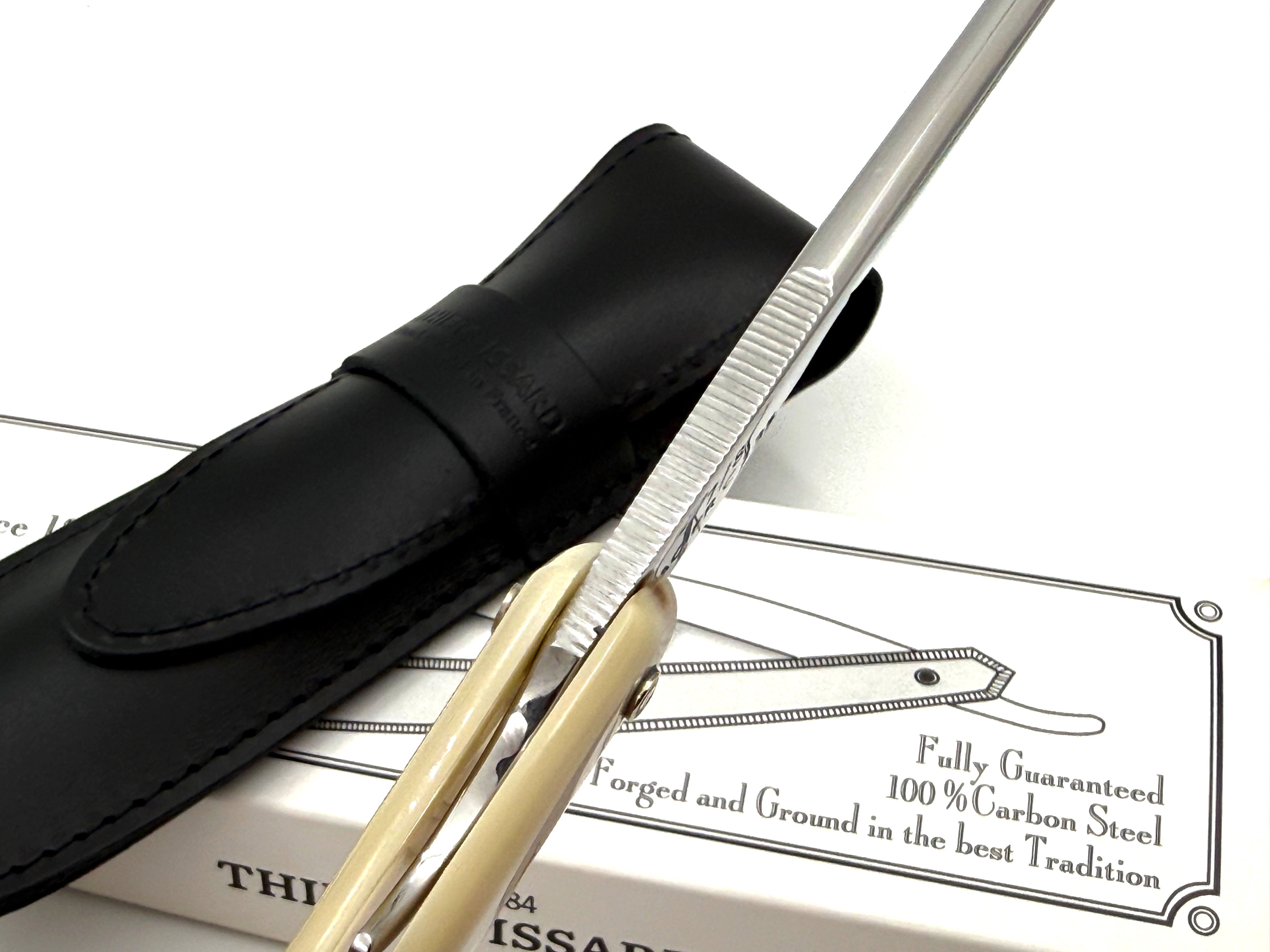 Thiers Issard 7/8 Square Tip with Sheep and Wolf Etch - Blonde Horn Scales - Full Hollow Straight Razor