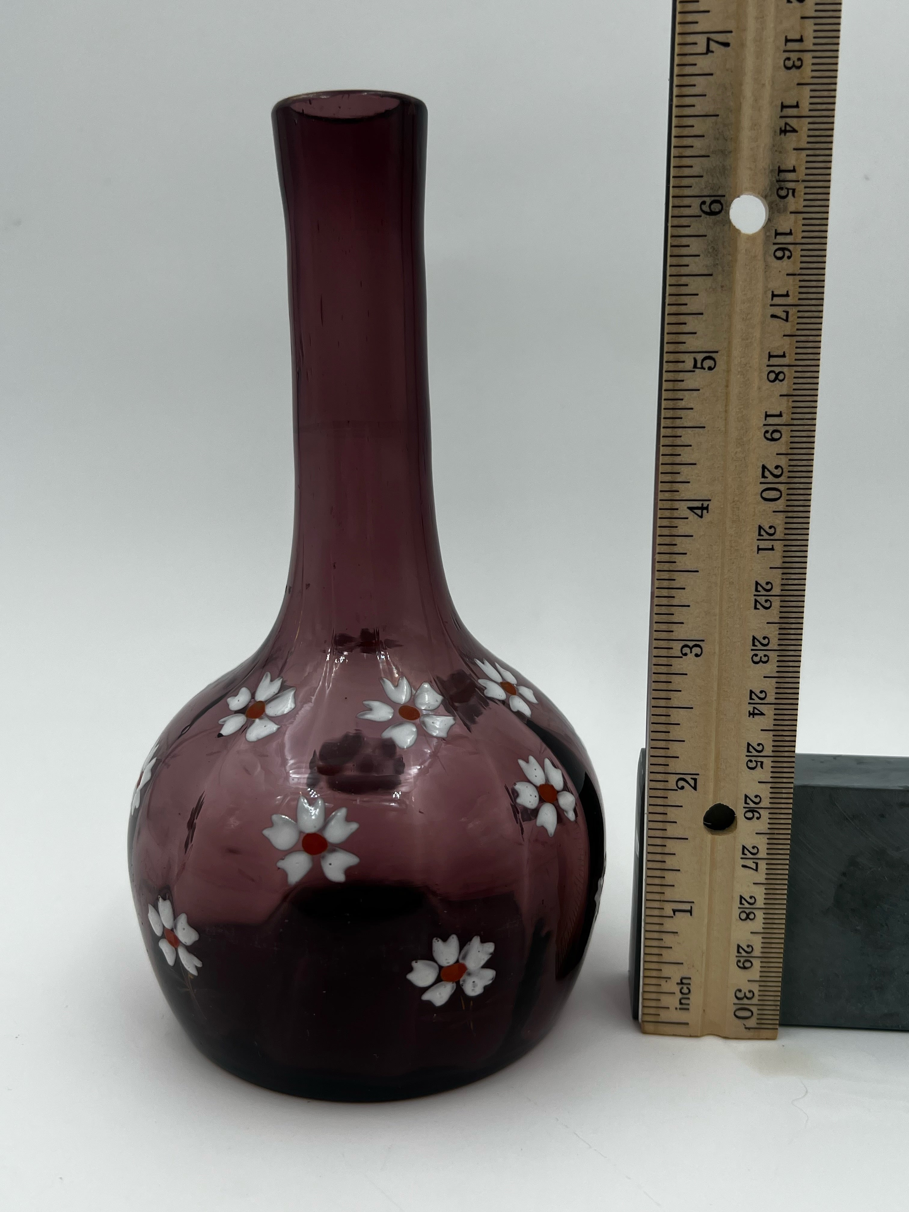 Antique Hand Painted Cranberry Hand Blown Glass Barber Bottle- Lovely and Excellent Condition