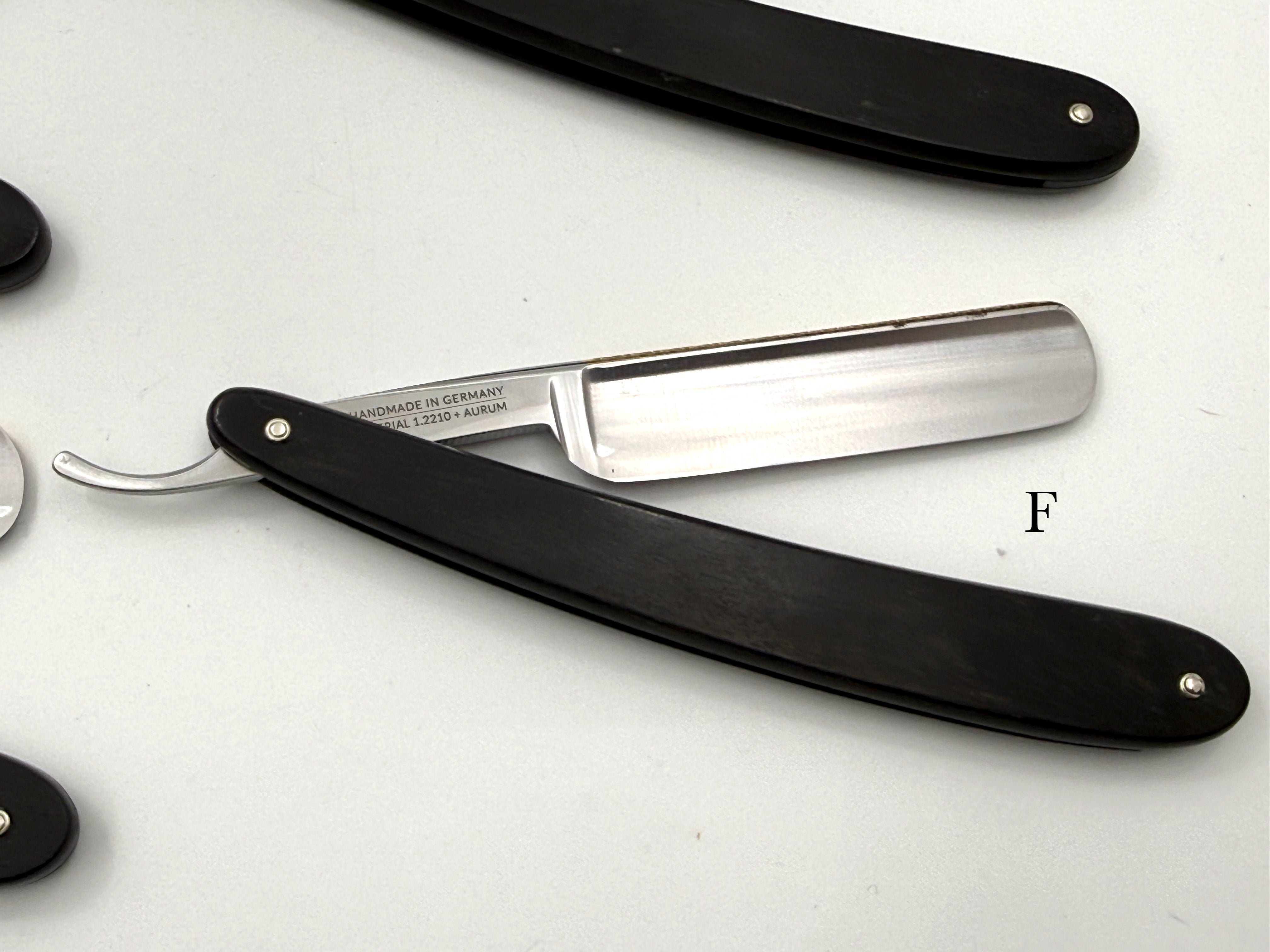 GSG Renewed Dovo "Prima" Ebony Handle 5/8 Etched, Engraved and Gold Washed Full Hollow Solingen Straight Razors (CHOOSE YOUR RAZOR)
