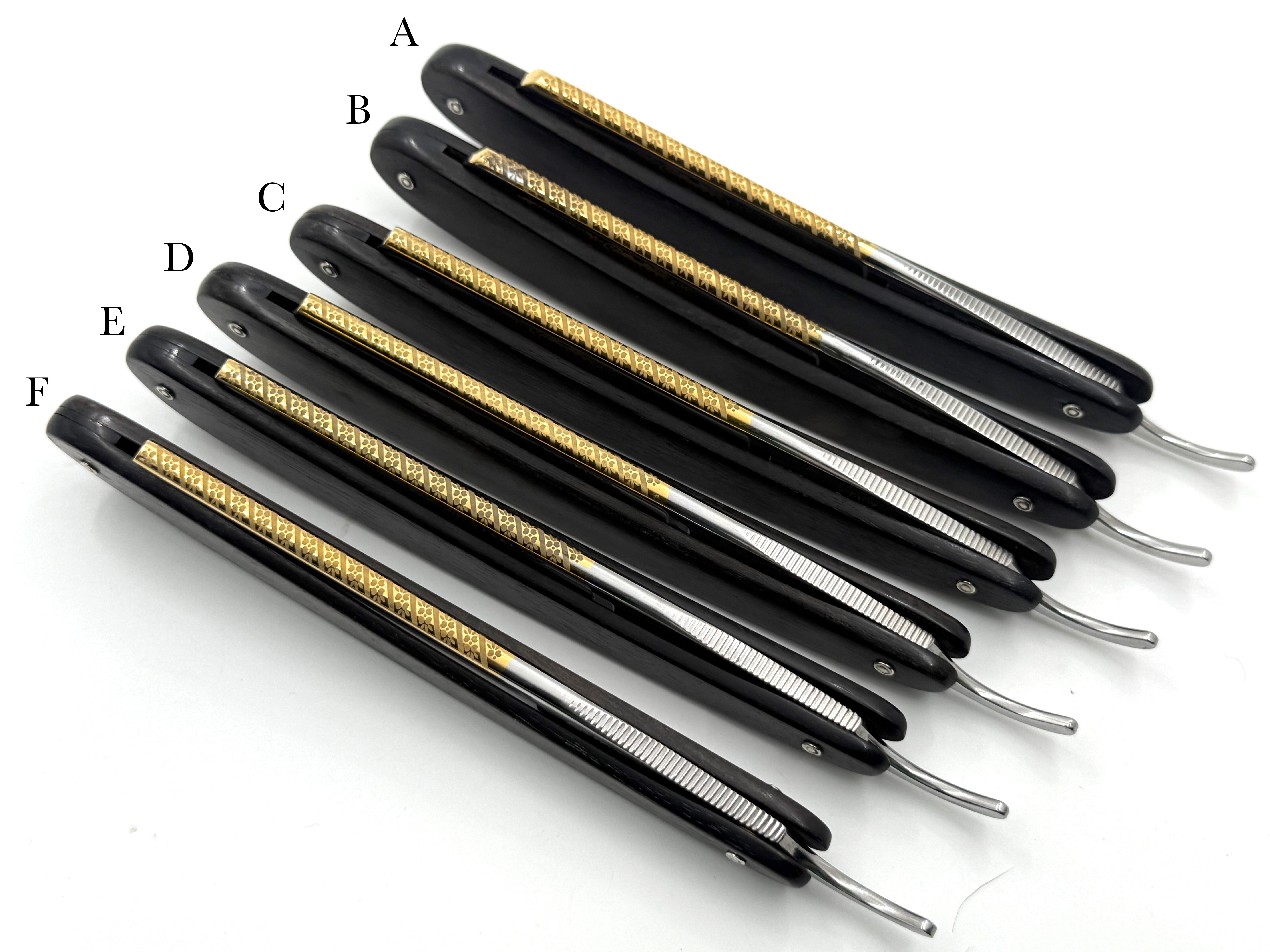 GSG Renewed Dovo "Prima" Ebony Handle 5/8 Etched, Engraved and Gold Washed Full Hollow Solingen Straight Razors (CHOOSE YOUR RAZOR)