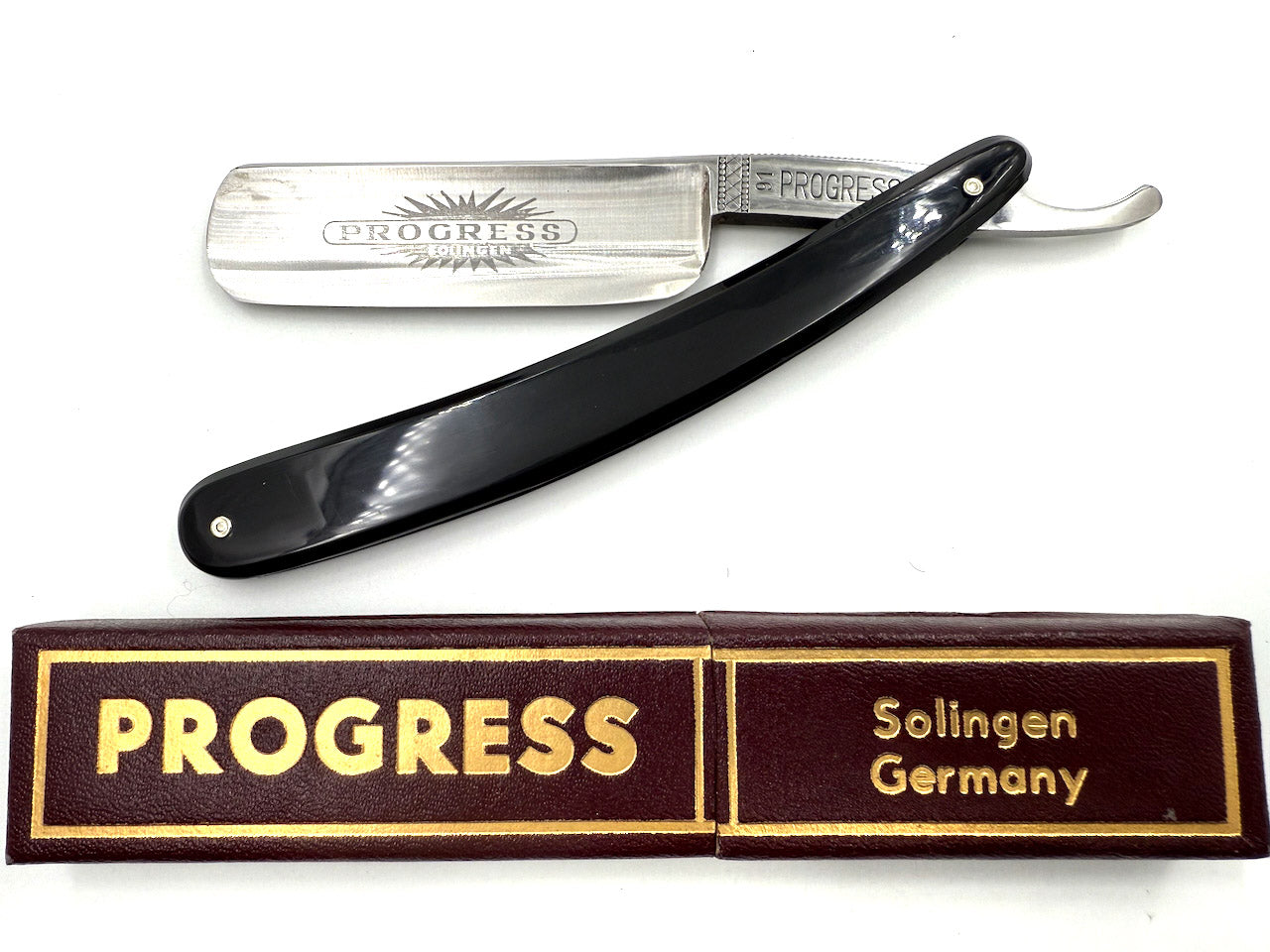 "Progress" 28 - RARE NOS 7/8 Full Hollow Vintage Straight Razor Shave Ready - Black Scales