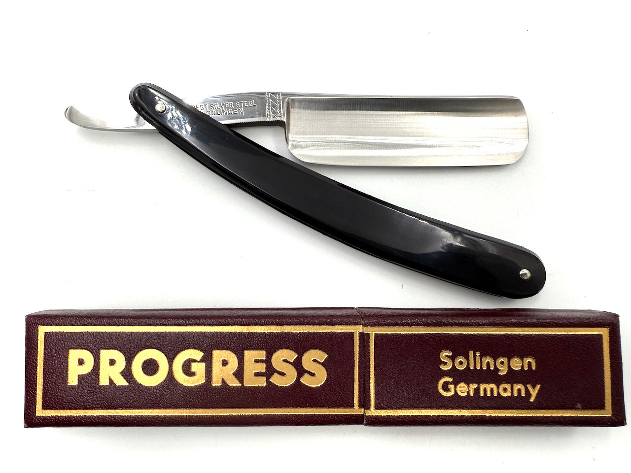 "Progress" 28 - RARE NOS 7/8 Full Hollow Vintage Straight Razor Shave Ready - Black Scales