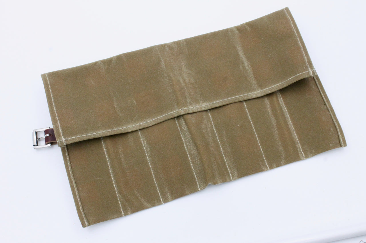 Deluxe Waxed Canvas & Cotton Flannel Lined 7 Straight Razor Storage Roll - Tan