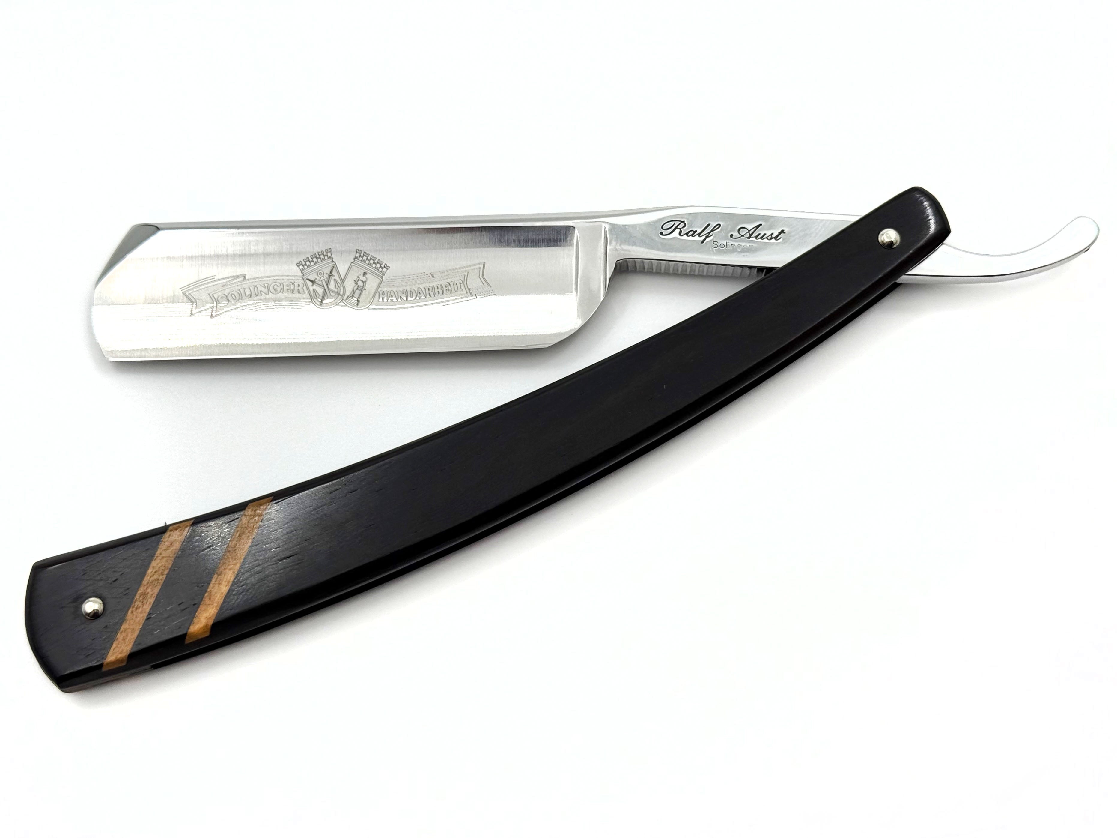Ralf Aust 6/8 Blade with American Tip & Ebony Scales with Olive Inlay Full Hollow Solingen Straight Razor