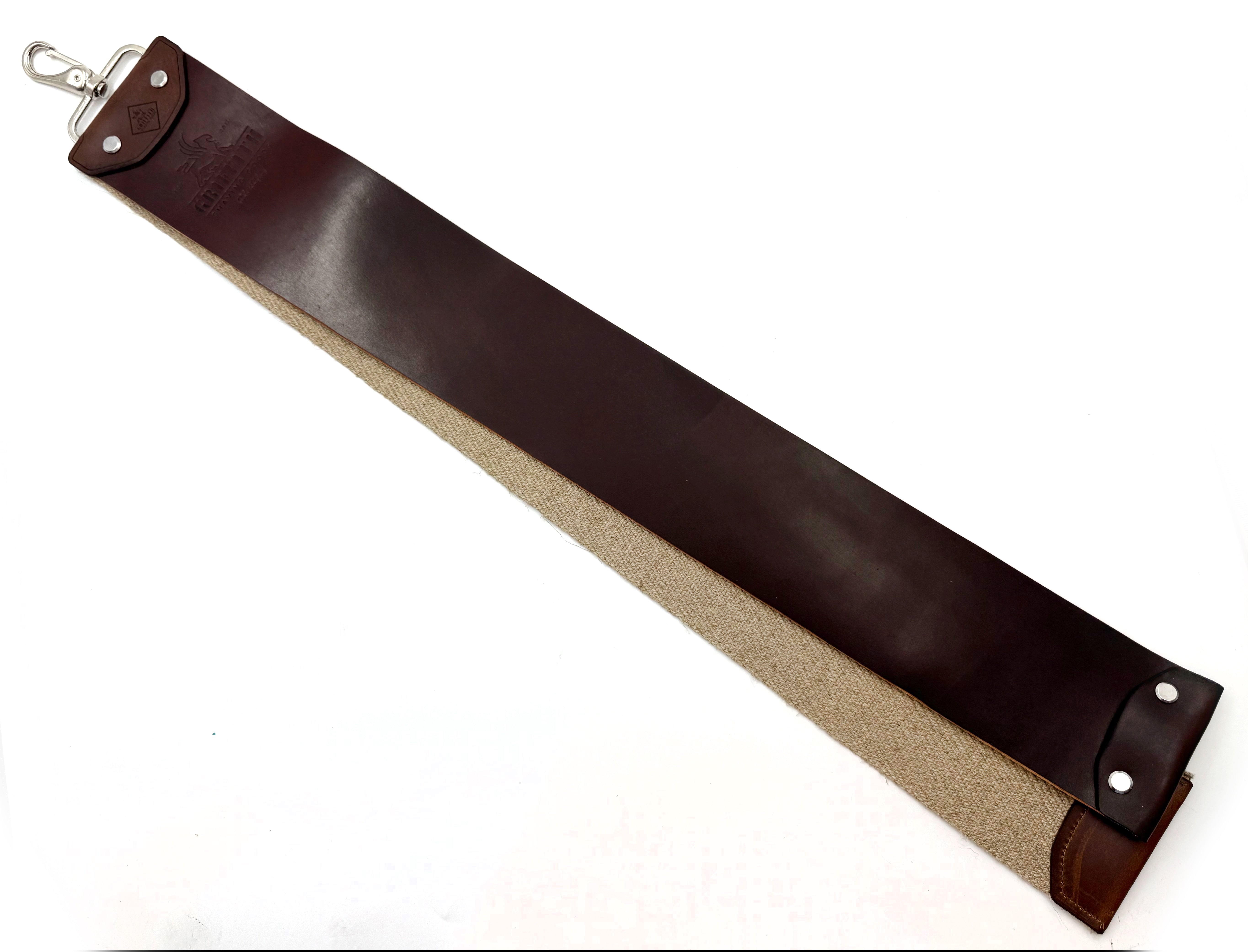 Griffith Shaving Goods Shell Cordovan & Flax Linen - 3 Inch Wide Barber Style Razor Strop