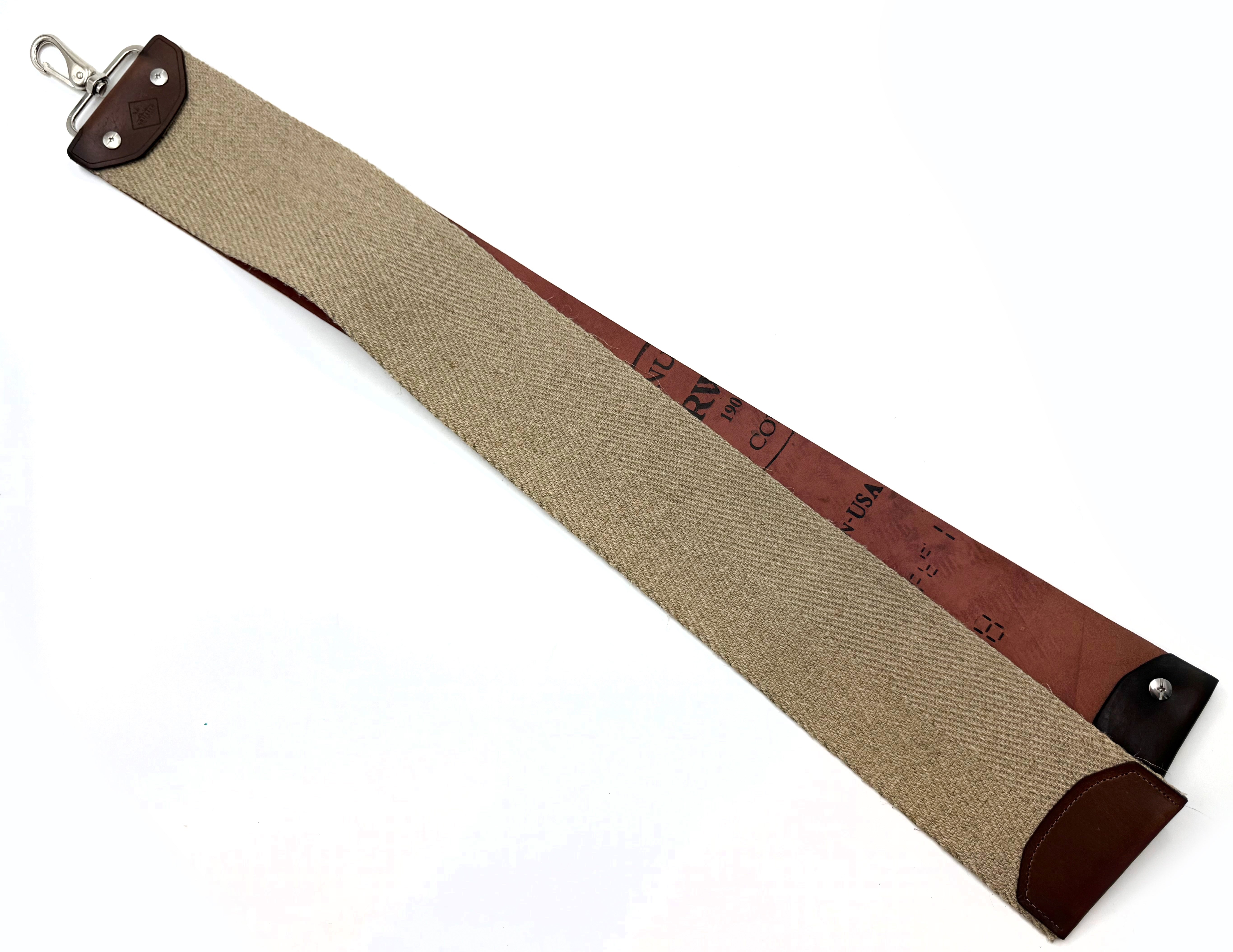 Griffith Shaving Goods Shell Cordovan & Flax Linen - 3 Inch Wide Barber Style Razor Strop