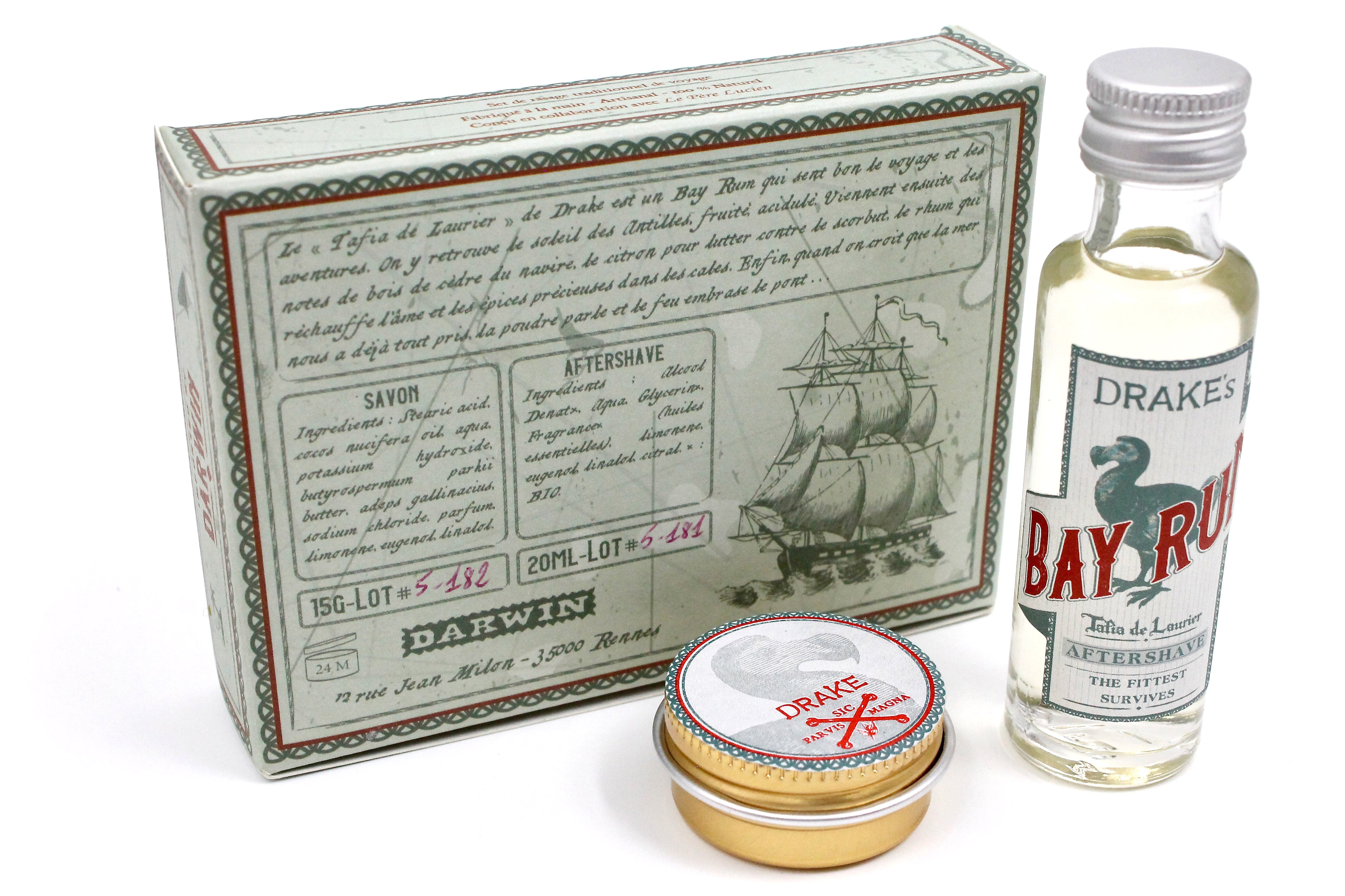 Darwin "Drake's Bay Rum" Travel Shaving Set - 15g Shaving Soap + 20ml Aftershave