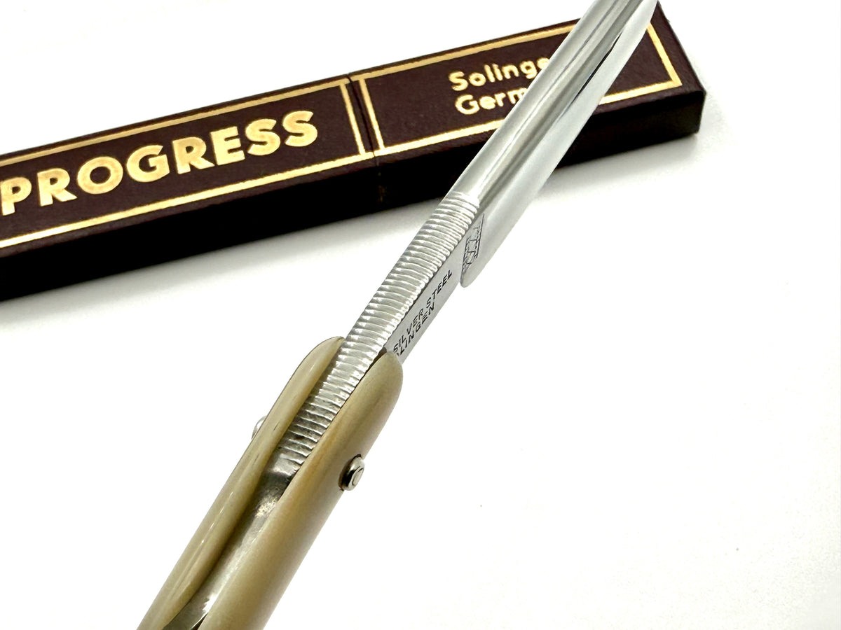 "Progress" - NOS 15/16 Full Hollow Blade - Blonde Horn Scales Vintage Solingen Straight Razor - Shave Ready