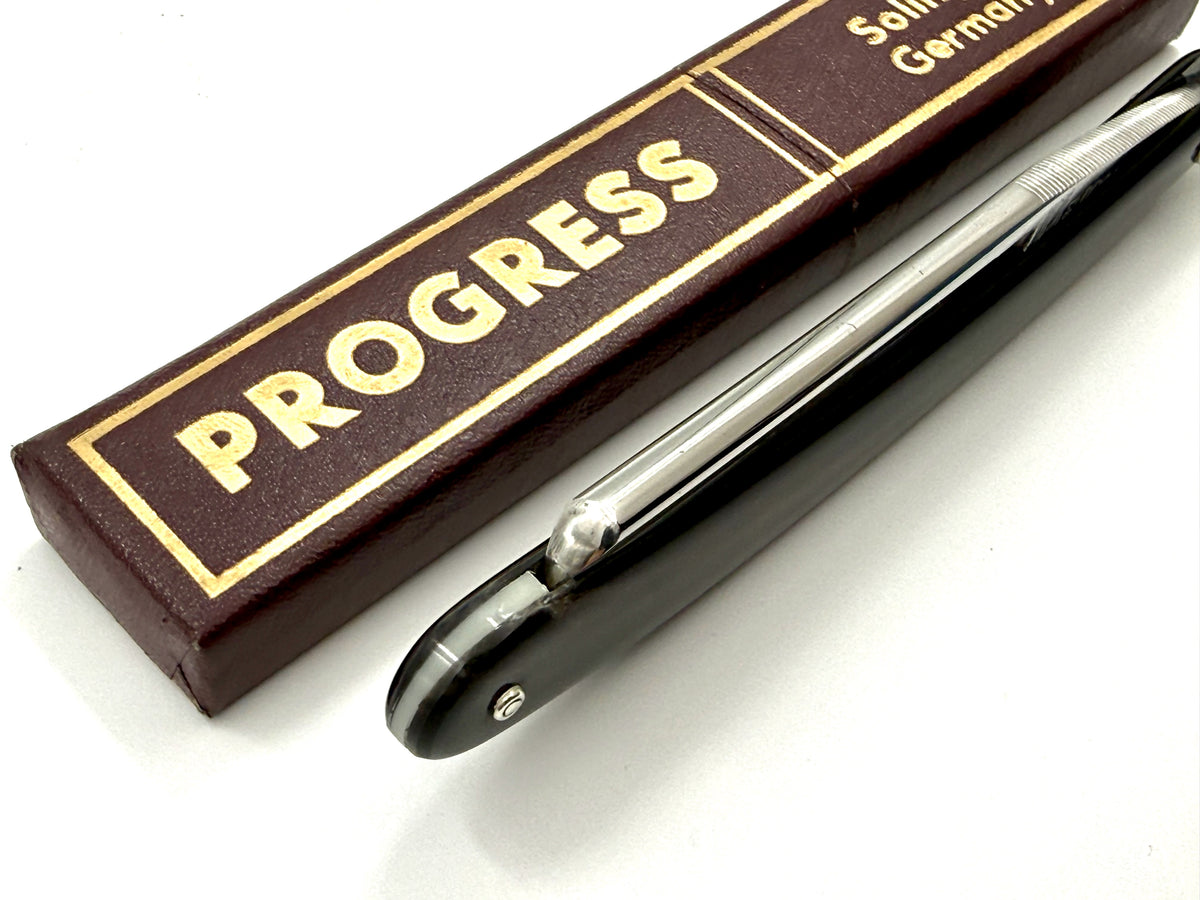 "Progress" - NOS 15/16 Full Hollow Blade - Black Horn Scales Vintage Solingen Straight Razor - Shave Ready (Copy)