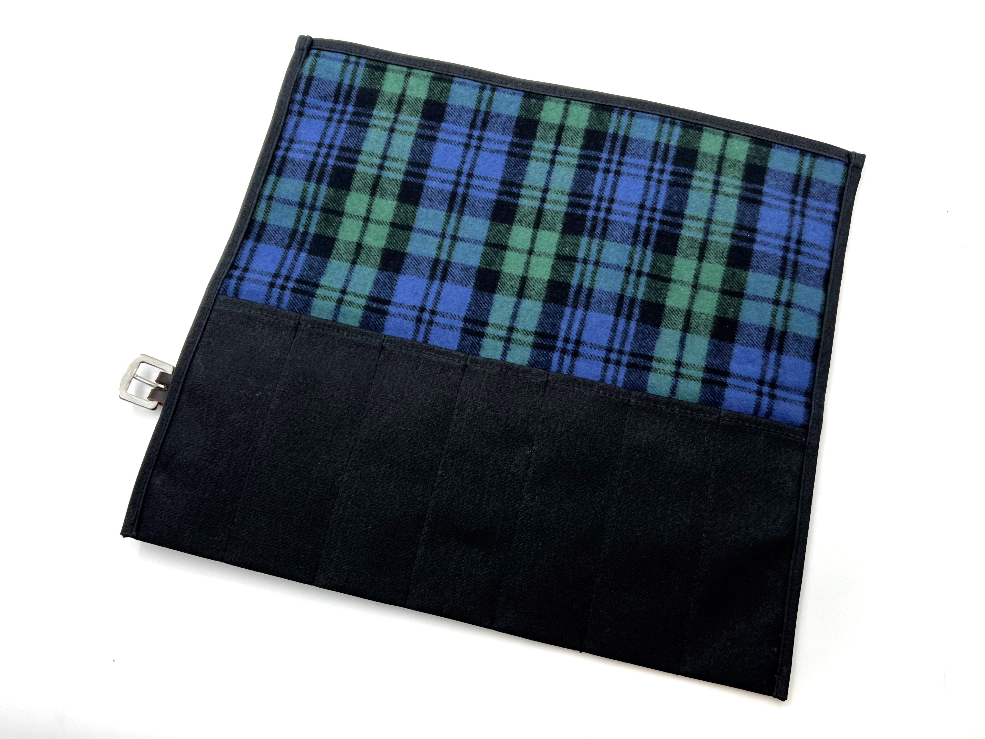 Deluxe Waxed Canvas & Cotton Flannel Lined 7 Straight Razor Storage Roll - Black