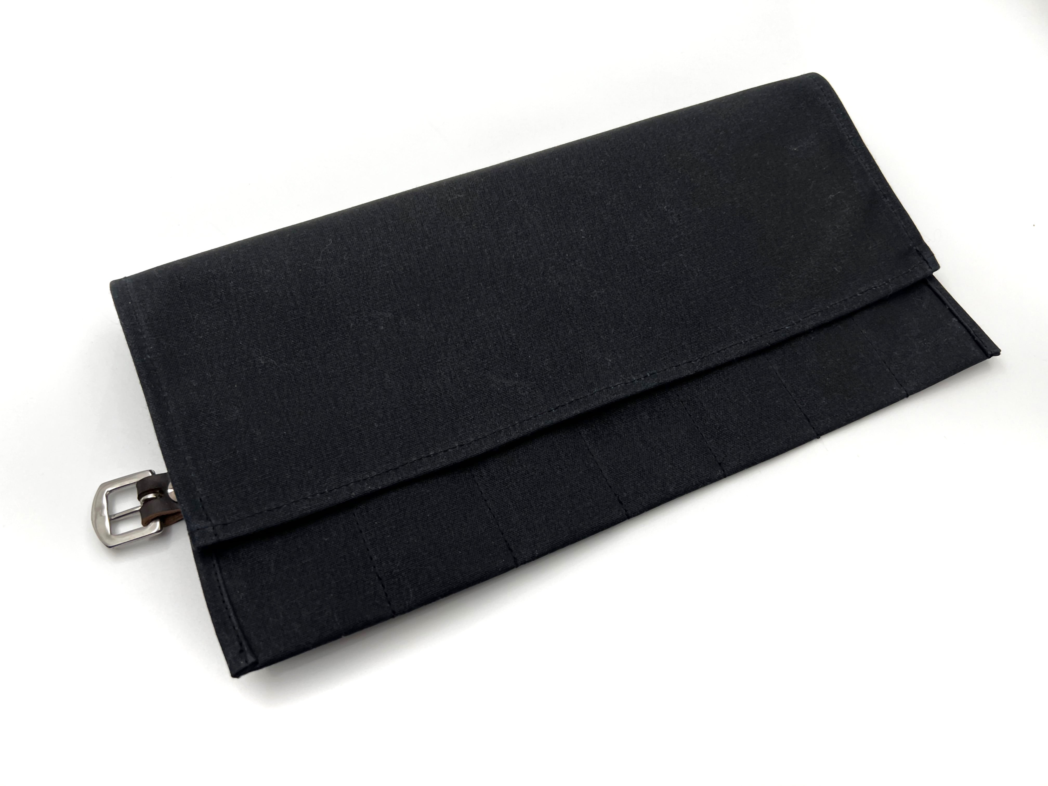 Deluxe Waxed Canvas & Cotton Flannel Lined 7 Straight Razor Storage Roll - Black
