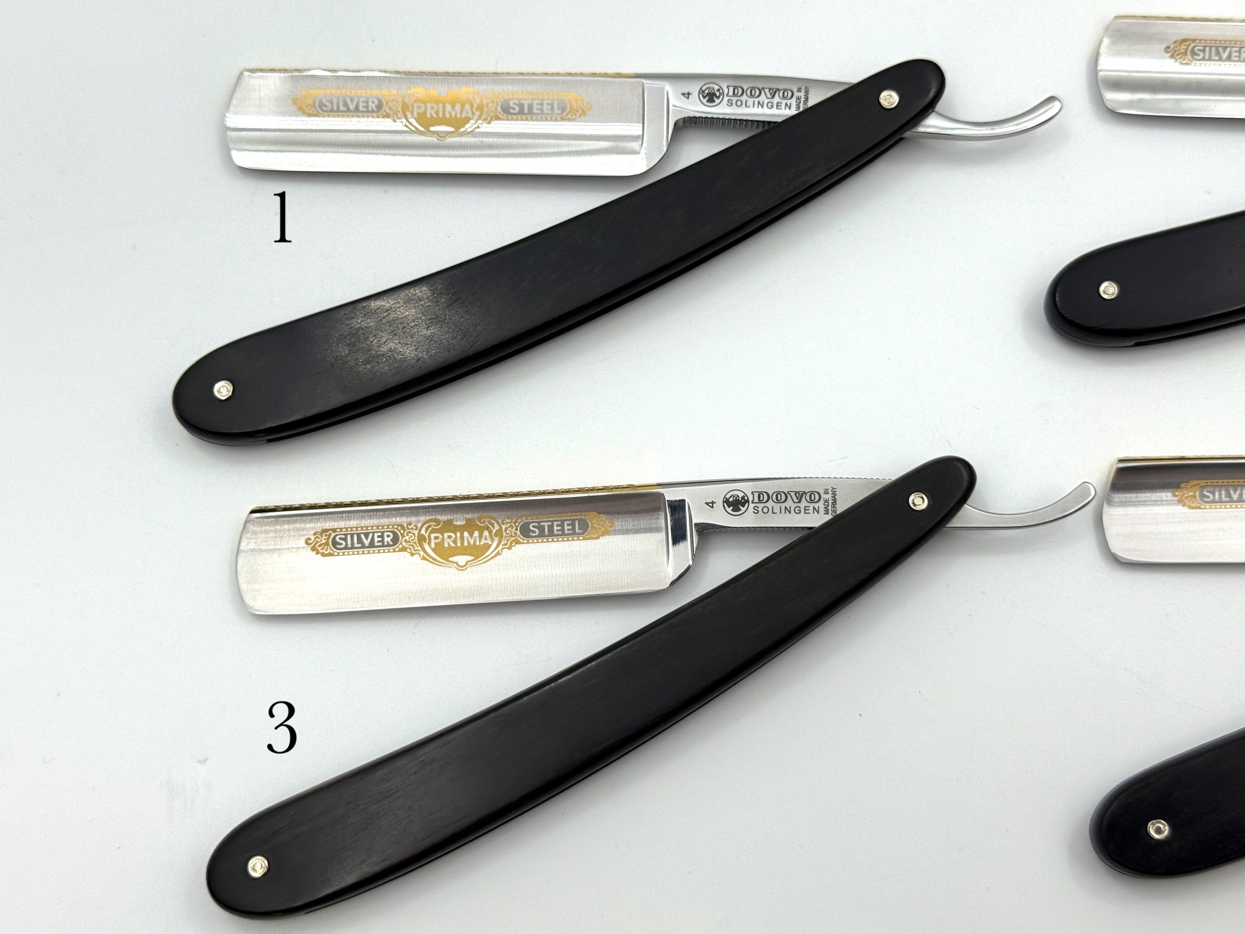 GSG Renewed Dovo "Prima" Ebony Handle 5/8 Etched, Engraved and Gold Washed Full Hollow Solingen Straight Razors (CHOOSE YOUR RAZOR)