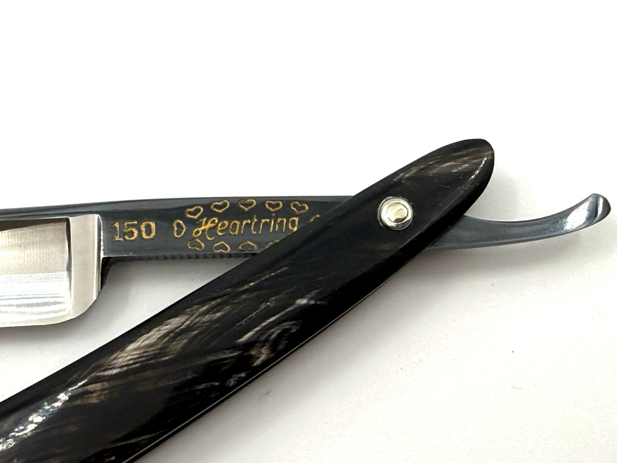 Eicker & Sohne "Heartring" - RARE NOS 9/16 Full Hollow Solingen Straight Razor with Black & White Horn Scales