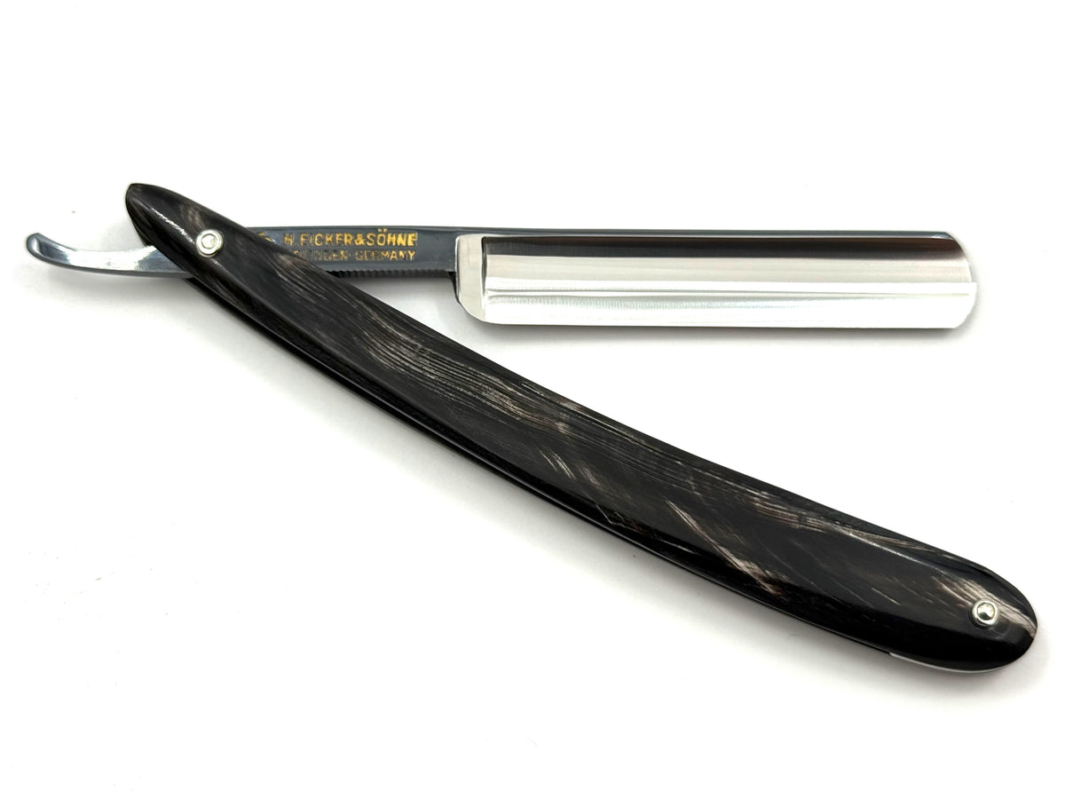 Eicker & Sohne "Heartring" - RARE NOS 9/16 Full Hollow Solingen Straight Razor with Black & White Horn Scales