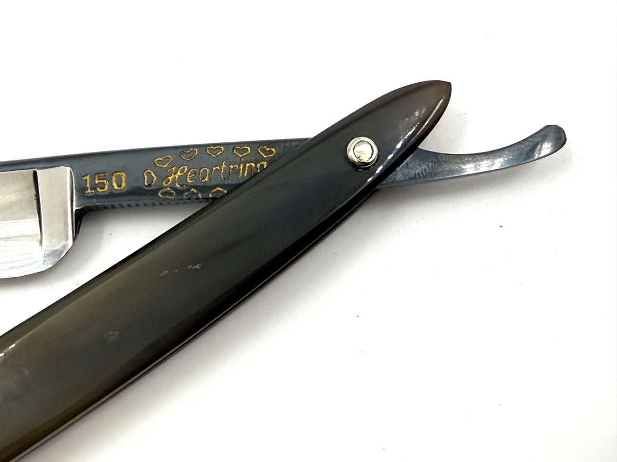 Eicker & Sohne "Heartring" - RARE NOS 9/16 Full Hollow Solingen Straight Razor with Blonde & Brown Horn Scales