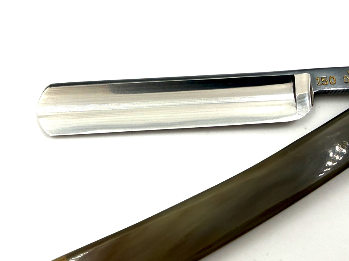 Eicker & Sohne "Heartring" - RARE NOS 9/16 Full Hollow Solingen Straight Razor with Blonde & Brown Horn Scales