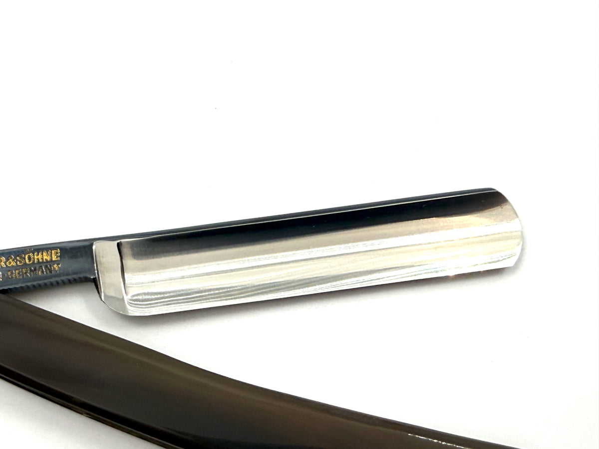 Eicker & Sohne "Heartring" - RARE NOS 9/16 Full Hollow Solingen Straight Razor with Blonde & Brown Horn Scales