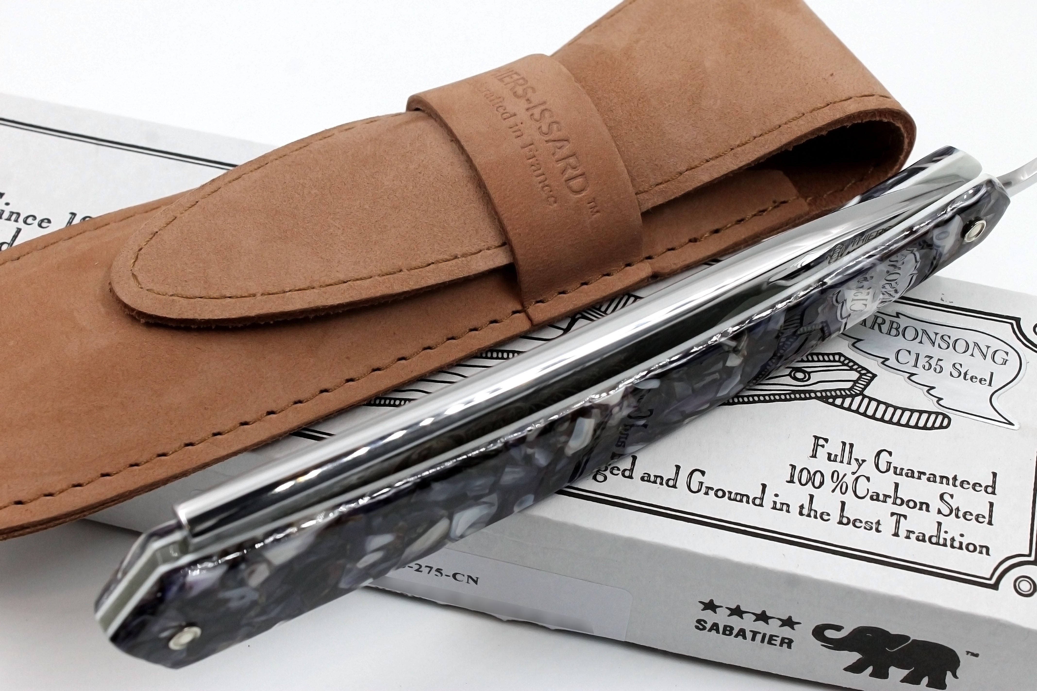 Thiers Issard 7/8 "Medaille Pascal" Gold Etch - Real Mussel Shells Scales - Full Hollow Straight Razor