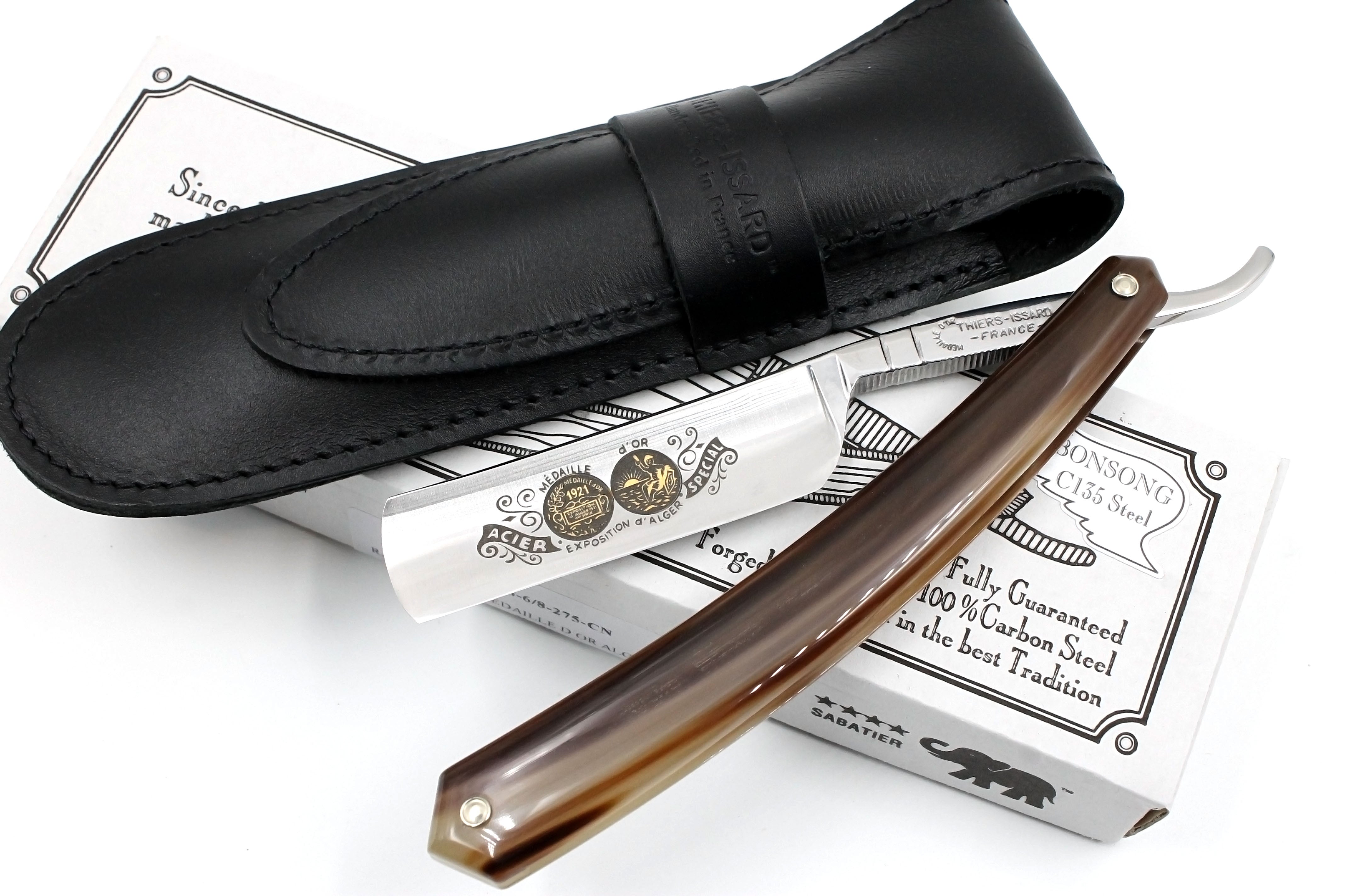 Thiers Issard 6/8 "Medaille d'or Alger" Etch - Blonde Horn Scales - Full Hollow Straight Razor
