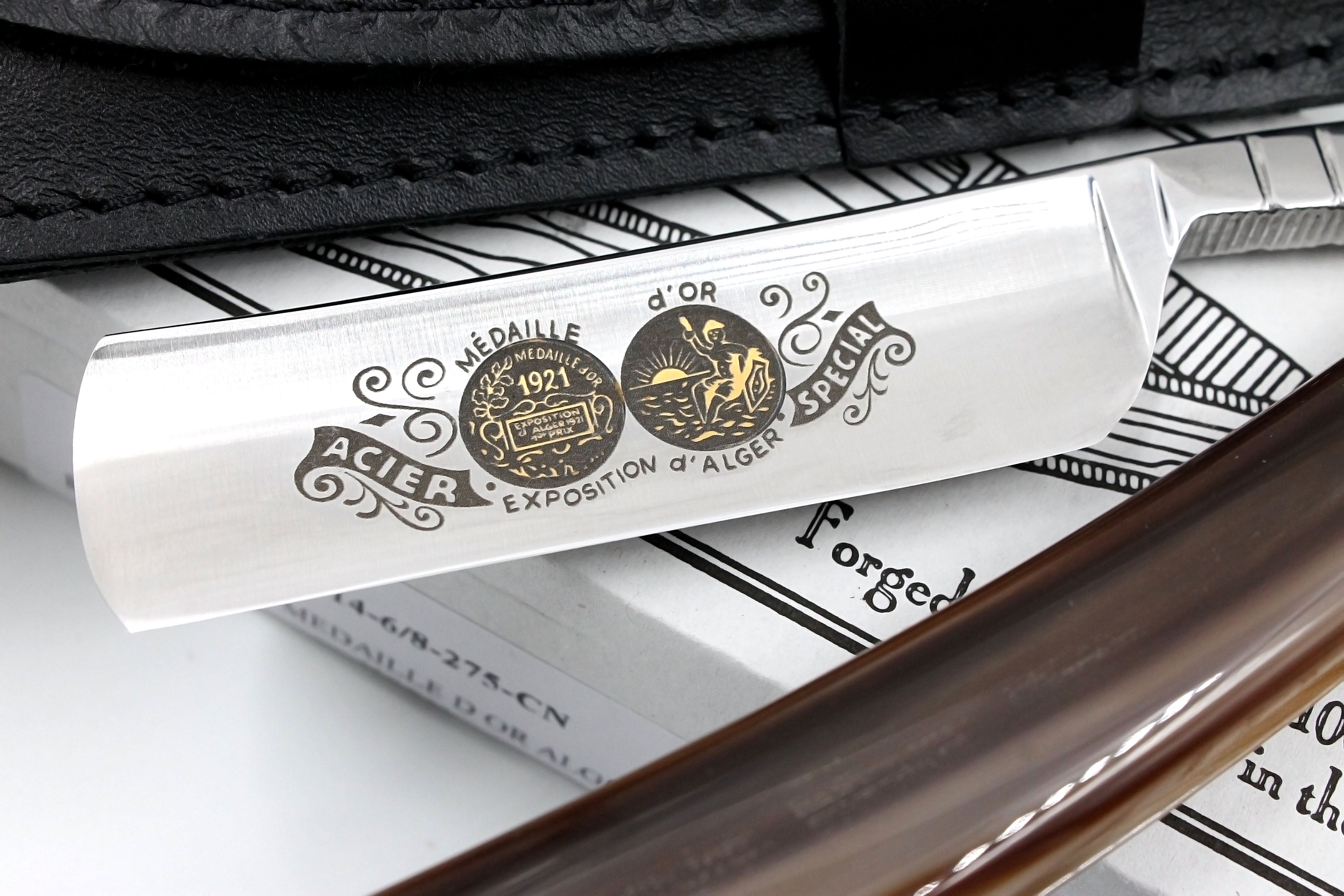 Thiers Issard 6/8 "Medaille d'or Alger" Etch - Blonde Horn Scales - Full Hollow Straight Razor