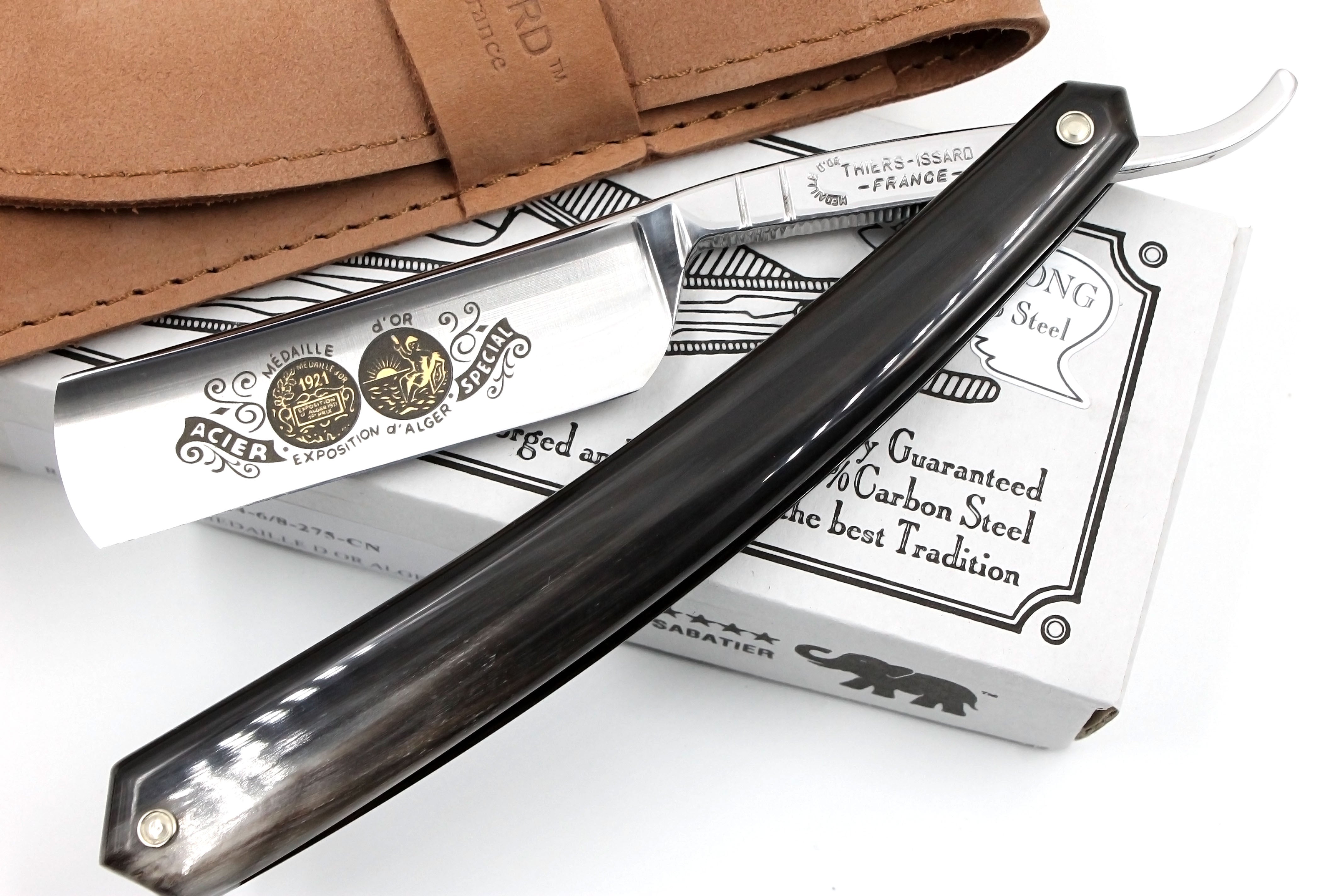 Thiers Issard 6/8 "Medaille d'or Alger" Etch - Black Horn Scales - Full Hollow Straight Razor