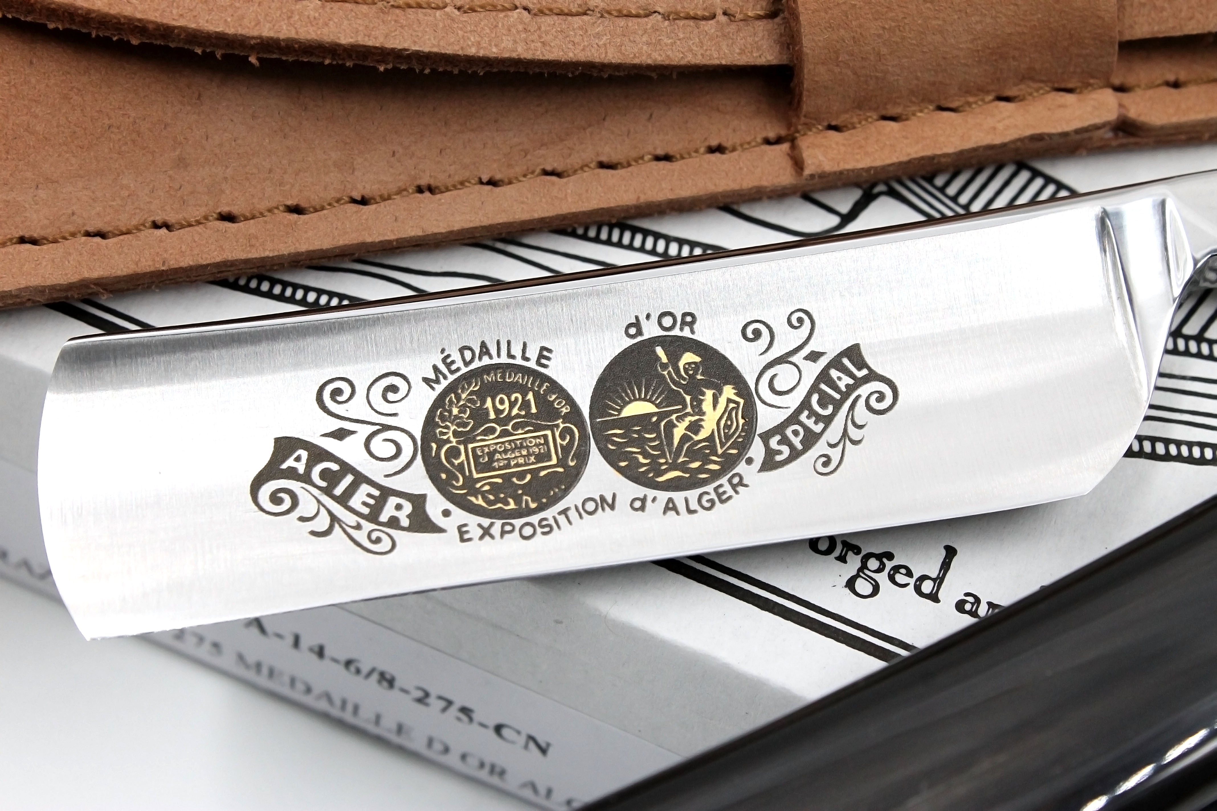 Thiers Issard 6/8 "Medaille d'or Alger" Etch - Black Horn Scales - Full Hollow Straight Razor