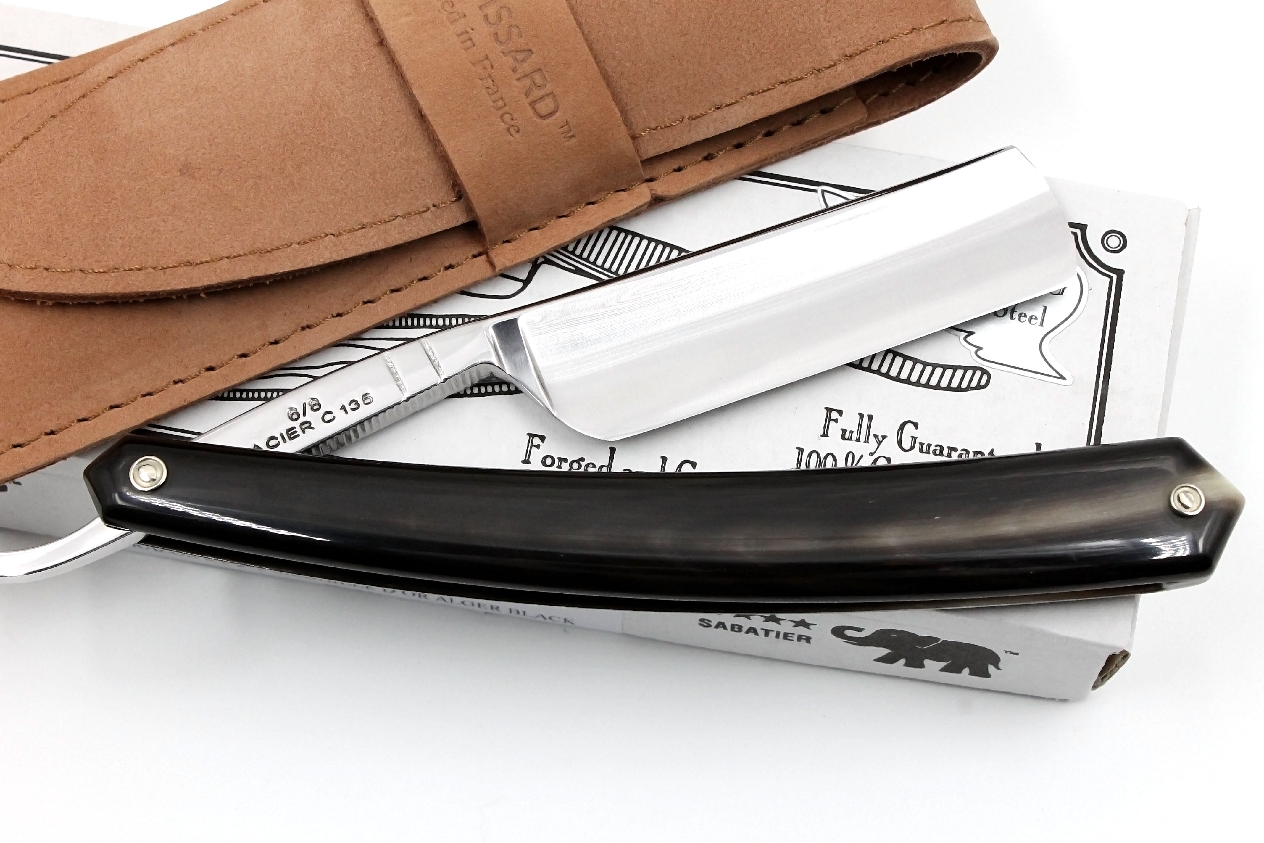 Thiers Issard 6/8 "Medaille d'or Alger" Etch - Black Horn Scales - Full Hollow Straight Razor