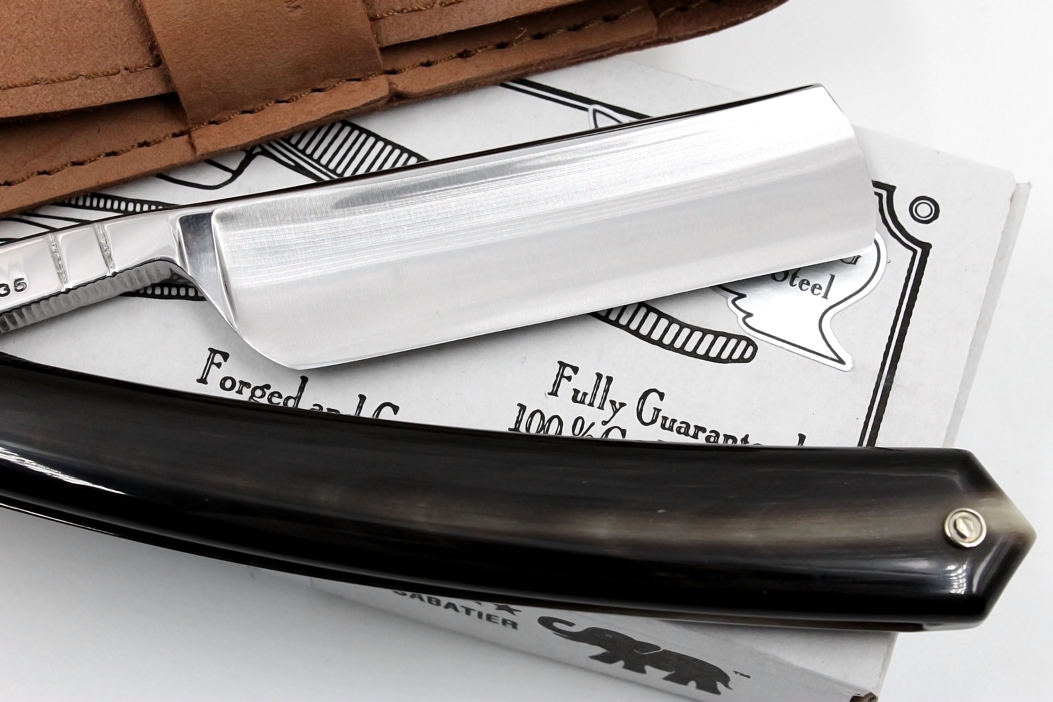 Thiers Issard 6/8 "Medaille d'or Alger" Etch - Black Horn Scales - Full Hollow Straight Razor